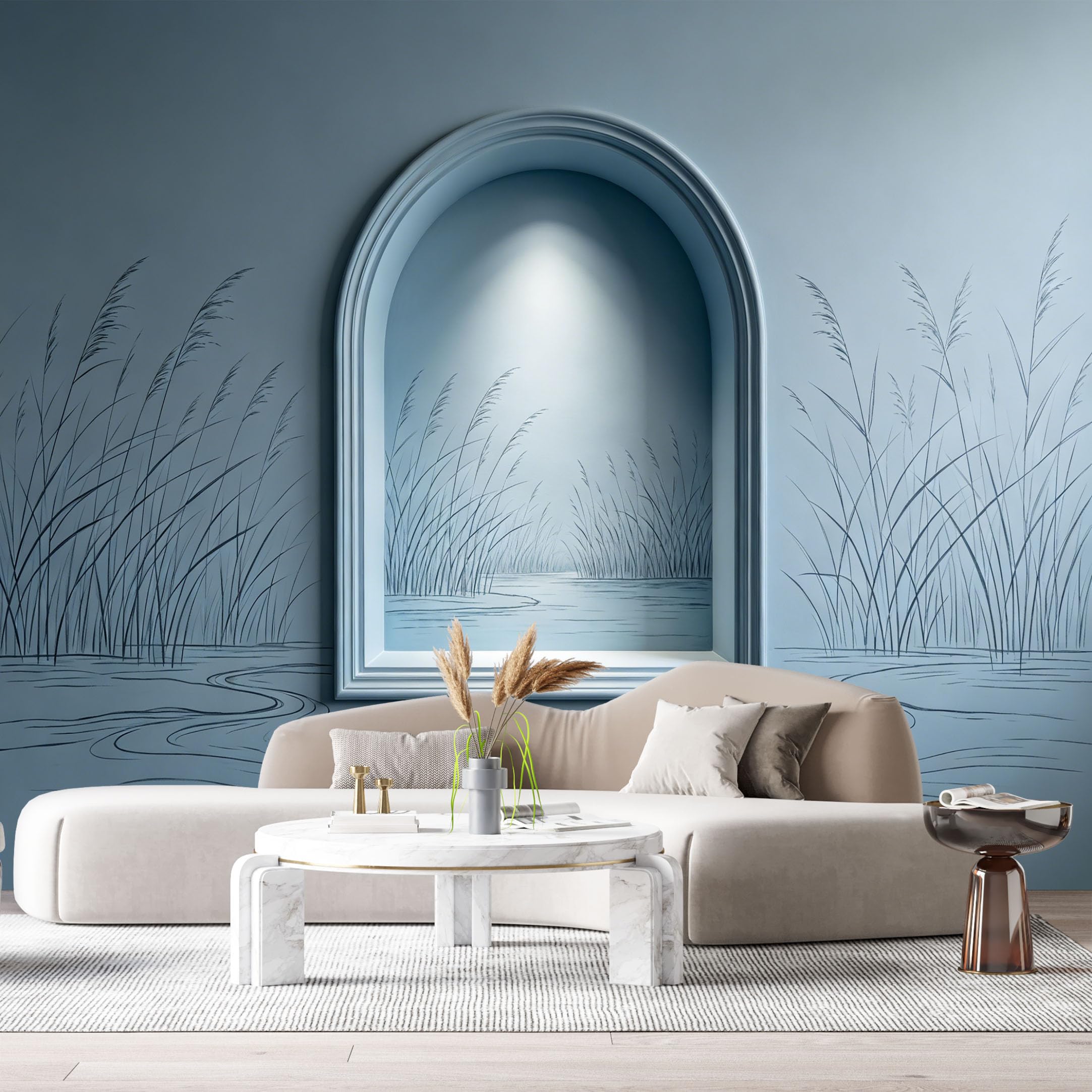 Custom Size Wall Murals Monochrome Minimalist Archway Water Reeds 3D Trompe L'Oeil SelfAdhesiveWall Fabric Removable Wallpaper Wall Decor for Living Room Bedroom Bathroom