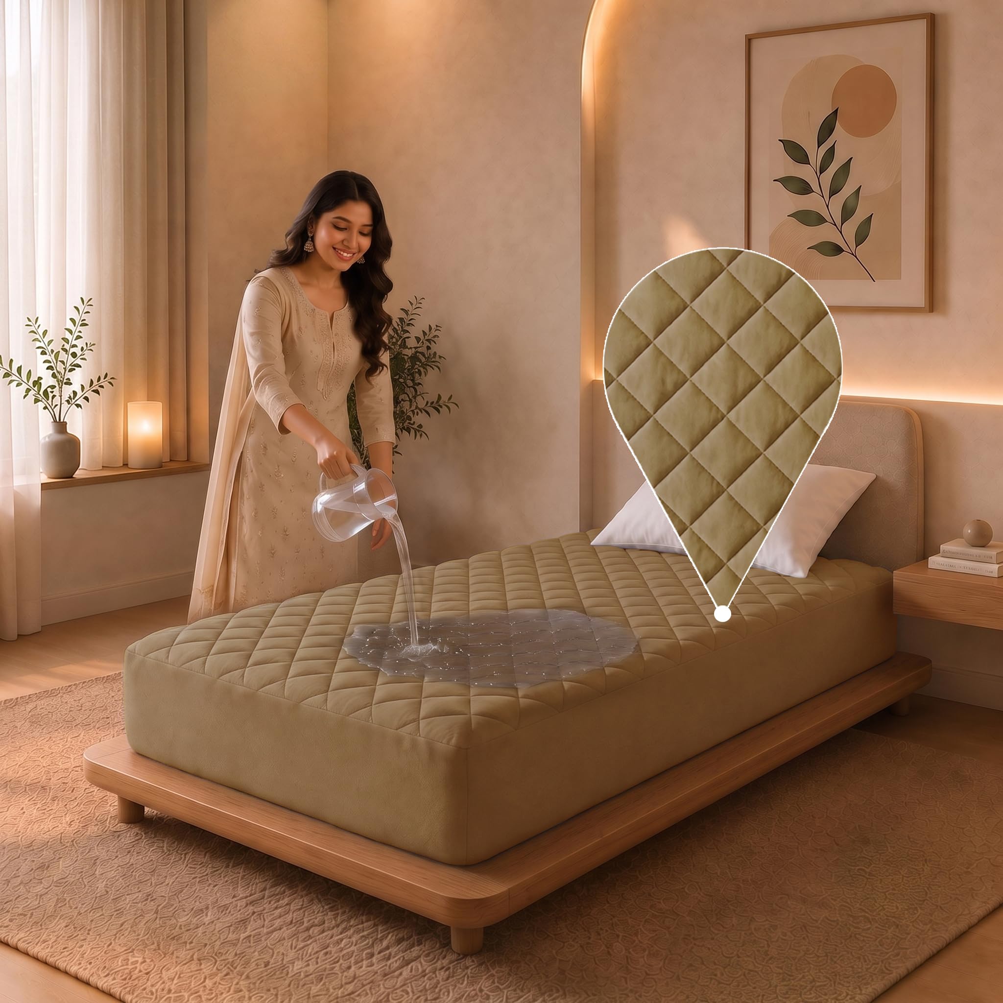 Dream Care Sapphire Waterproof Quilted Mattress Protector for Single Bed 72x30 Inch – Ultra Soft Breathable Mattress Cover with Elastic Fitted Protection, Dust & Spill Resistant (Beige, Pack of 1)-picture-38