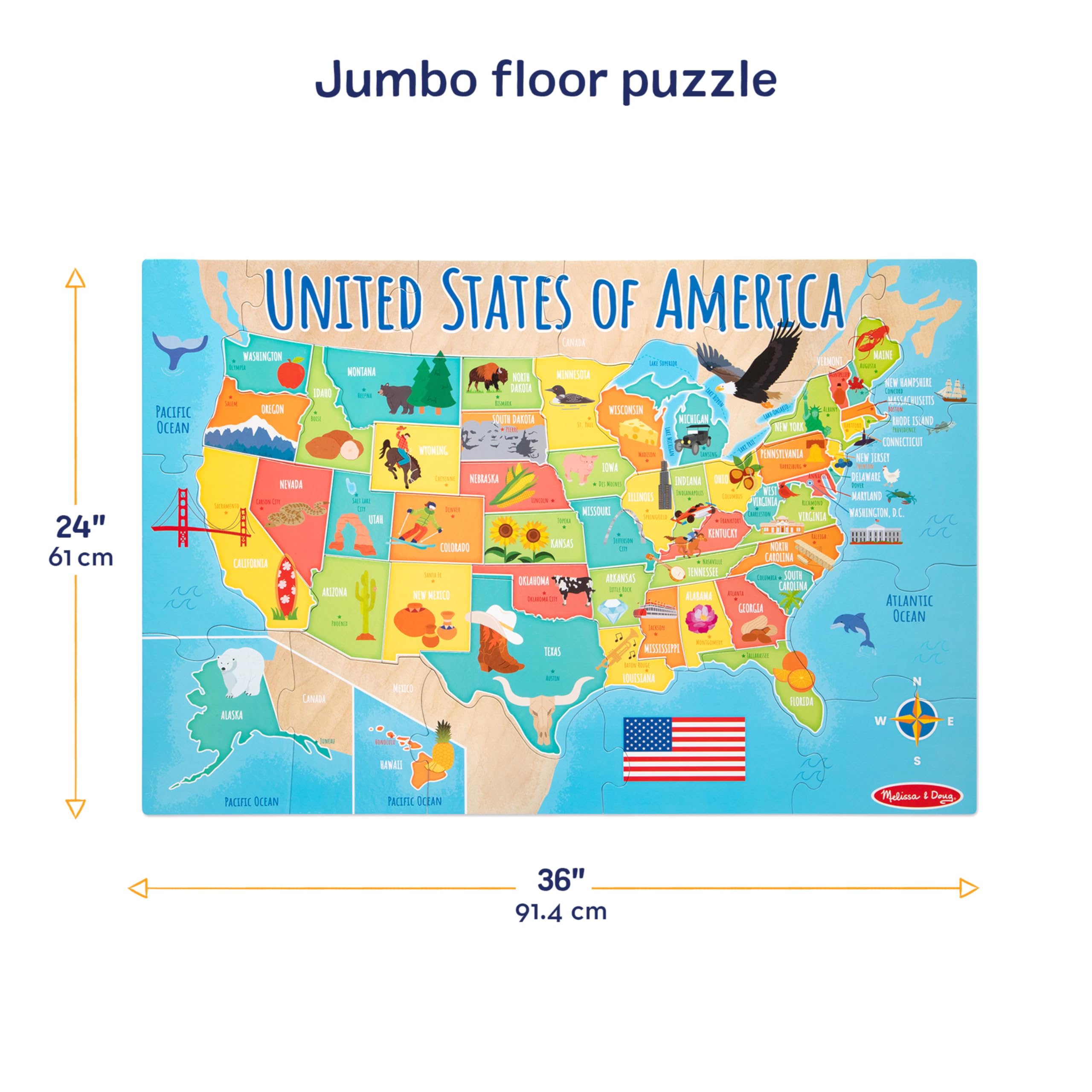 アメリカ合衆国　積み木　地図 Amazon.com: Melissa & Doug USA Map Jumbo Floor Puzzle 51-Piece