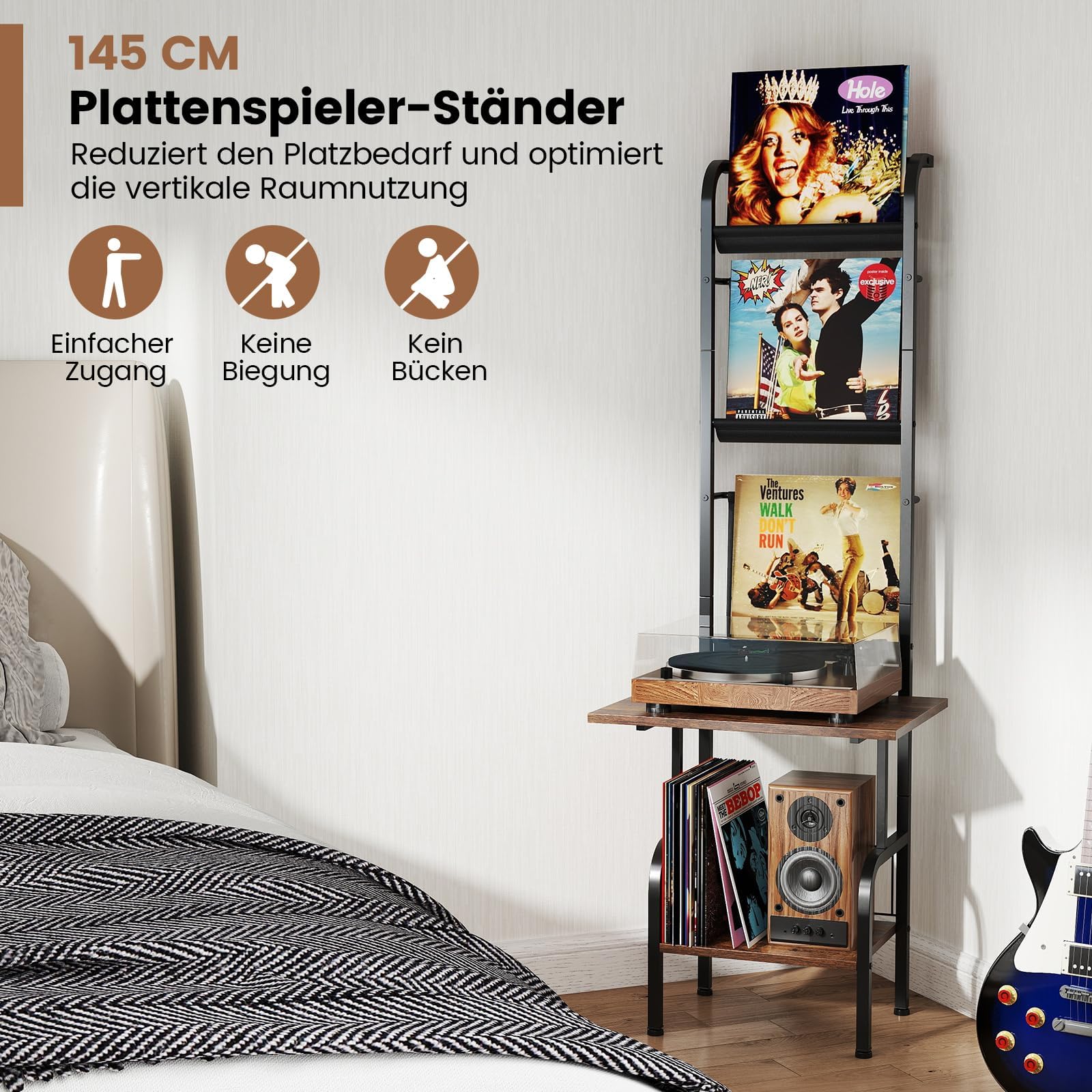 FANTASK Soporte para Discos de Vinilo con Estante Expositor de Vinilo de 5 Pisos, Soporte para Discos de álbumes, CD, Tocadiscos, 50 x 51 x 145 cm (café)