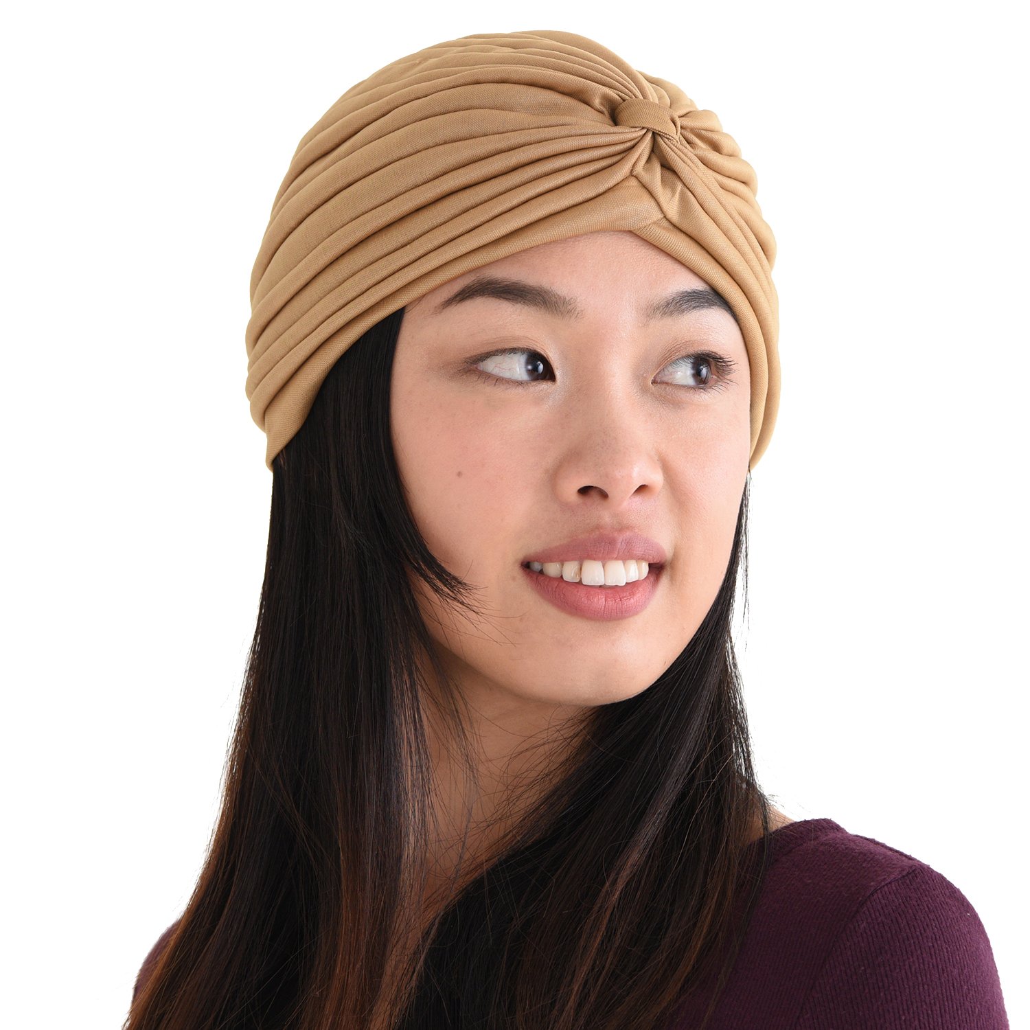 Casualbox Twist Pleated Head Wrap Turban Bonnet Fortune Teller Hat Retro Vintage Mustard(Size: One Size)