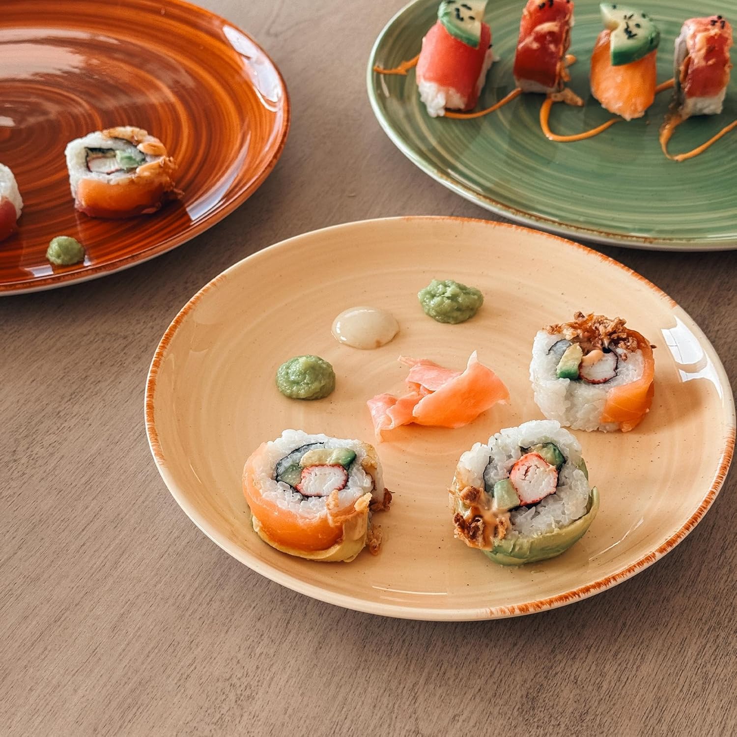 MORA Ceramic Helix Swirl Salad Plates Set of 6, 8in Spiral Porcelain Dish for Kitchen, Small Dinner, Lunch, Appetizer, Dessert, etc - Dishwasher, Microwave, Freezer, Oven Safe Dishware - Earth Colors