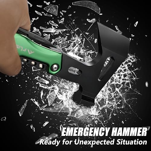 Miniatura 4 de FLISSA Martillo de hacha de campamento 14 en 1, multiherramienta de hacha de acero inoxidable con luz LED, herramienta de supervivencia EDC para