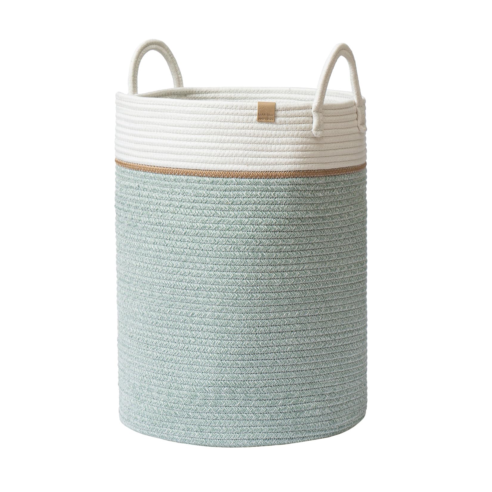 LA JOLIE MUSE Geflochtener Korb Baumwollseil Aufbewahrungskörbe - Großer Baumwollkorb, Wäschekorb für Decke, Kinderspielzeug,Korb S Wäschekorb für Kinderzimmer 58 Liter Efeugrün
