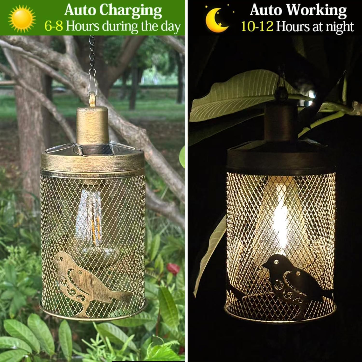 Solar Outdoor Waterproof Lantern,Metal Hanging Solar Light,for Patio Porch Garden Decor,Gift for Mom Grandma (Bird)
