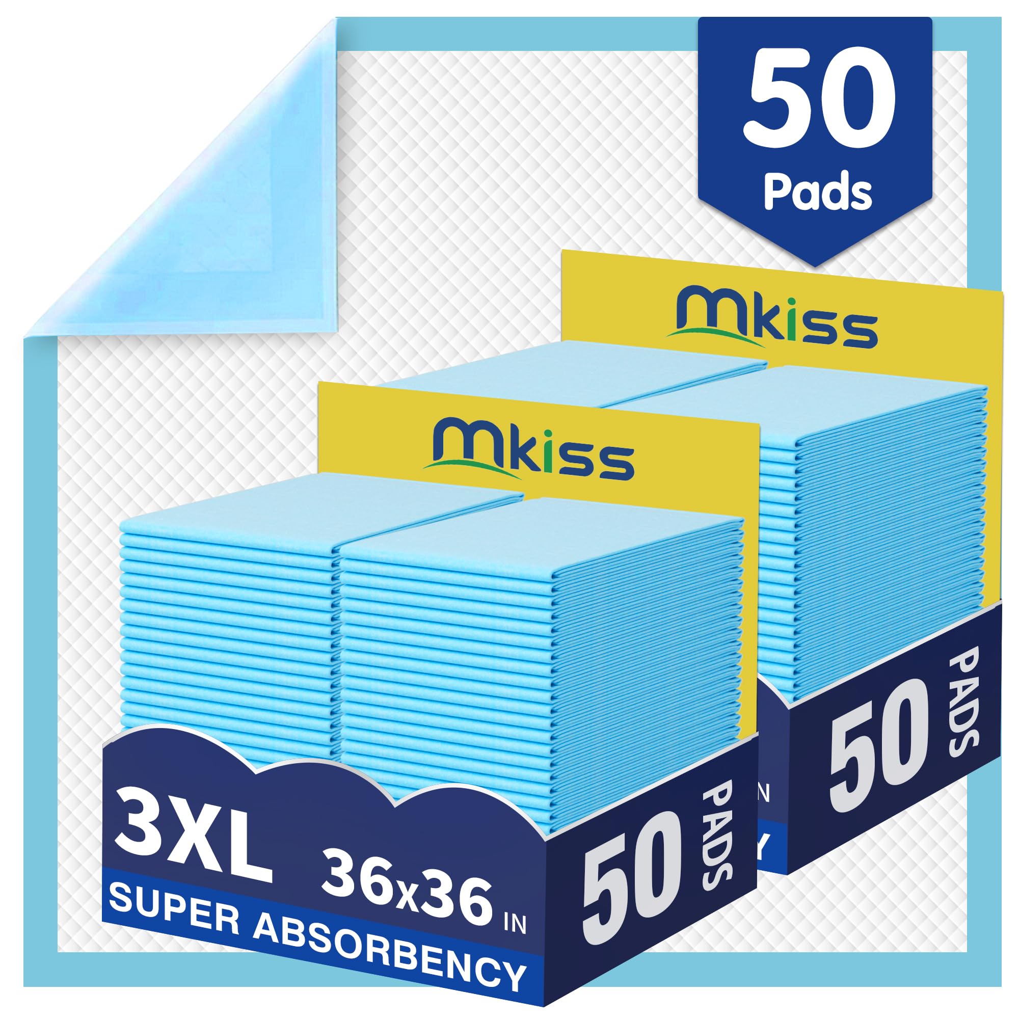 MKISS Disposable Bed Pads 36" x 36" 50 Count, Extra Large Pee Pads