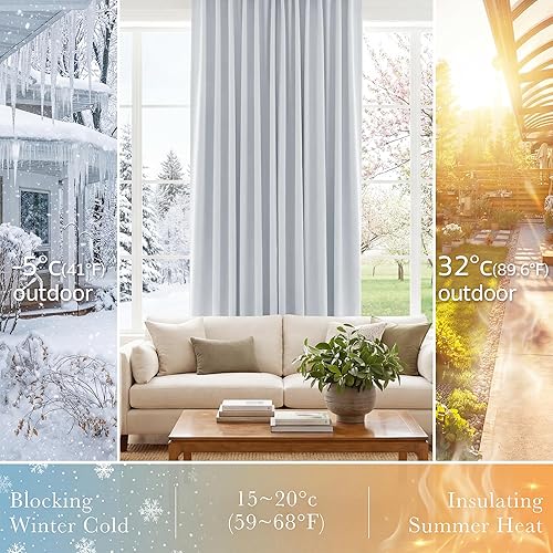 Miniatura 52 de PONY DANCE - Cortinas opacas aisladas térmicamente, set de 2 cortinas opacas con bolsillo para barra / pestaña trasera, paneles de cortinas opacas,