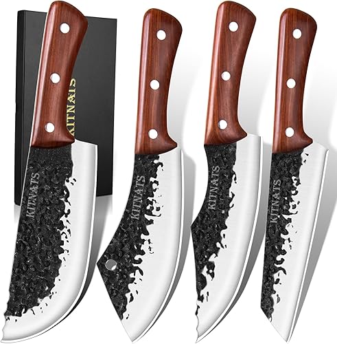 Miniatura 1 de Juego de 4 cuchillos de carnicero forjados a mano, cuchillos Kiritsuke, cuchillo de carnicero, cuchillos de carnicero, cuchillos de corte de carne