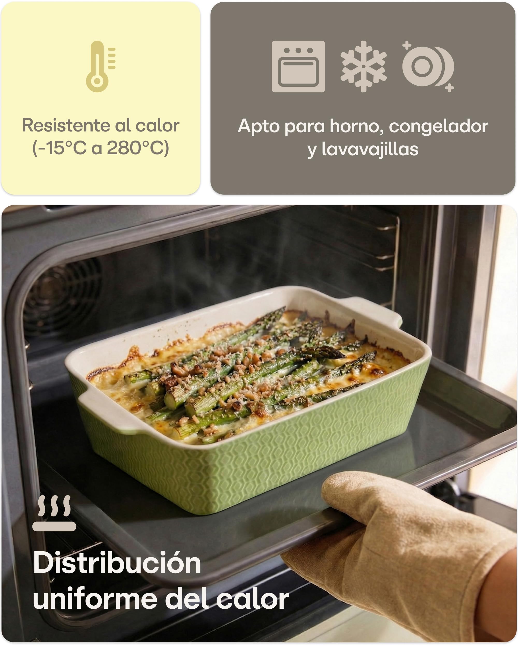 Praknu Fuente para Horno Cerámica Grande - Antiadherente y Antirayones - Bandeja para Horno Ceramica con Borde extra Alto - Rectangular