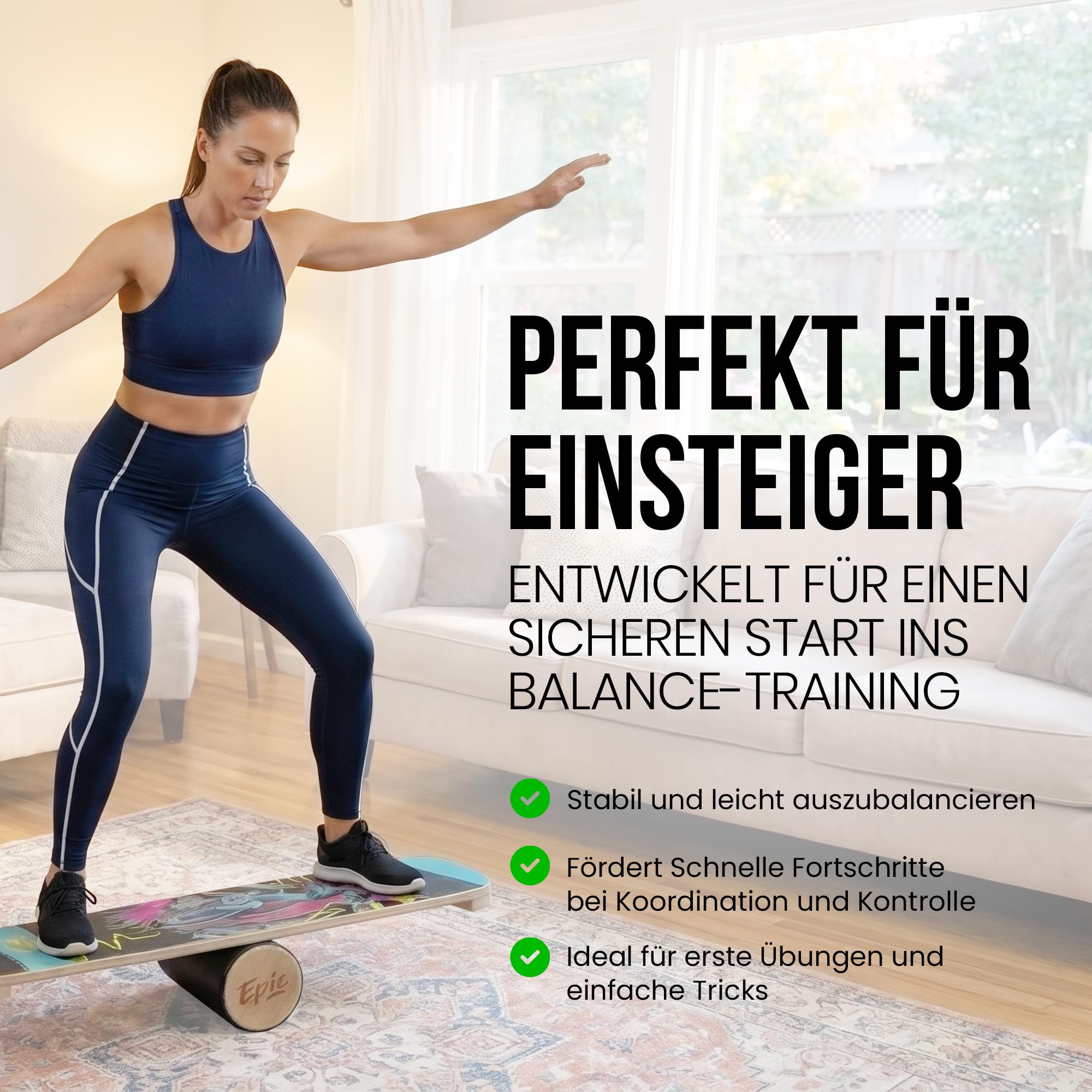 Tabla de equilibrio con rodillo – Entrenador de equilibrio de madera para fitness, tenis, atletismo, surf y snowboard, ideal para todos a partir de 9 años, soporta hasta 150 kg.