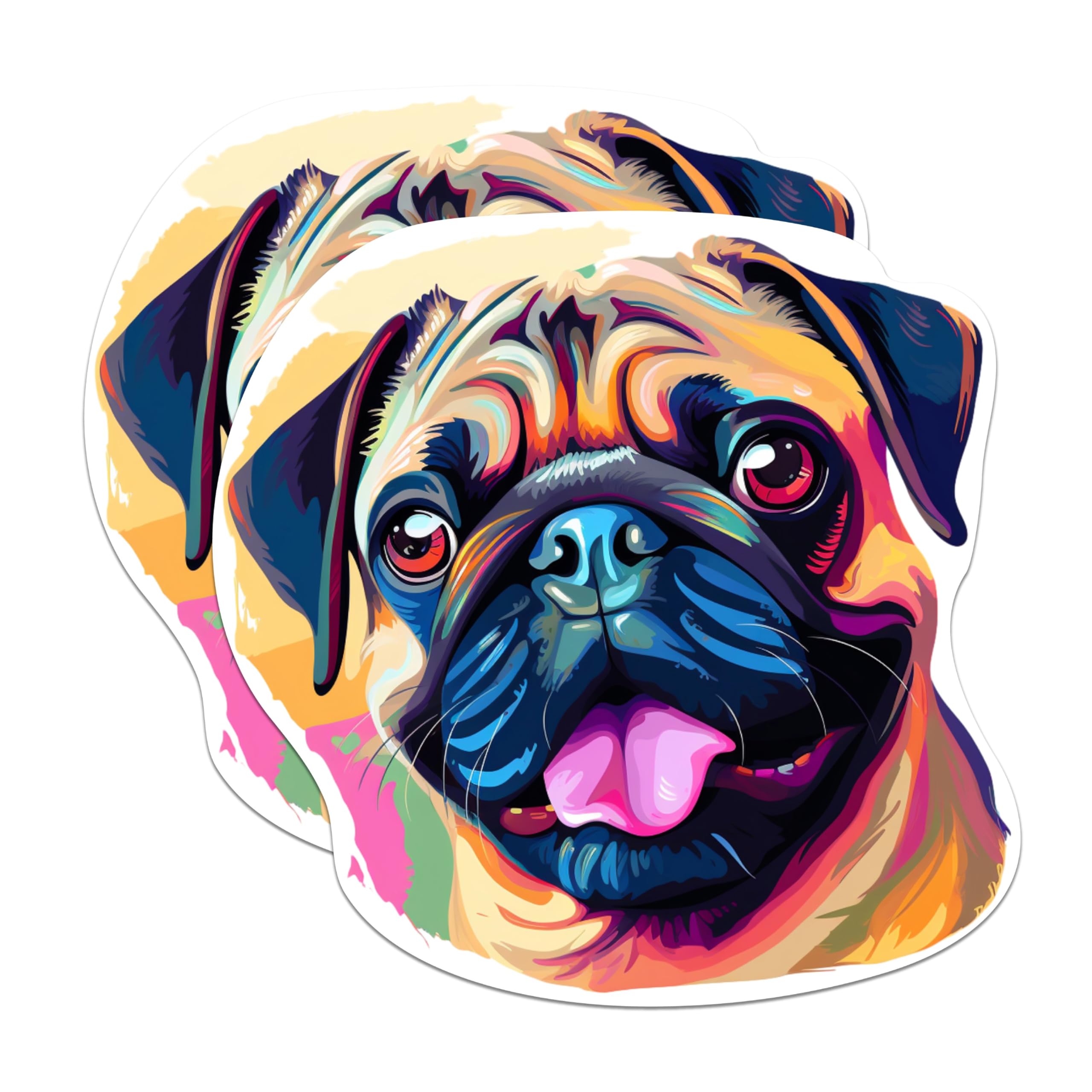 (2 Pack) Pug Dog Breed Stickers - 5 Inches On Longest Side - Choose from Over 100 Dog Breeds - for Cars, Trucks, Skateboards, Laptops - Made in USA - BMCS1927
