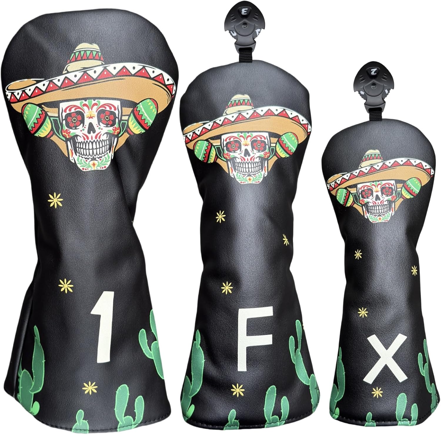 Skull Golf Headcovers Set 1 3 H, Faux Leather Golf Club Covers for Driver 3 Wood and Hybrids fits for All Brand