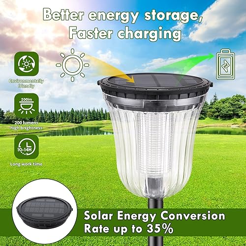 Miniatura 7 de Luces exteriores para patio, paquete de 6, luces solares superbrillantes para caminos al aire libre, impermeables, hasta 14 horas de encendido y