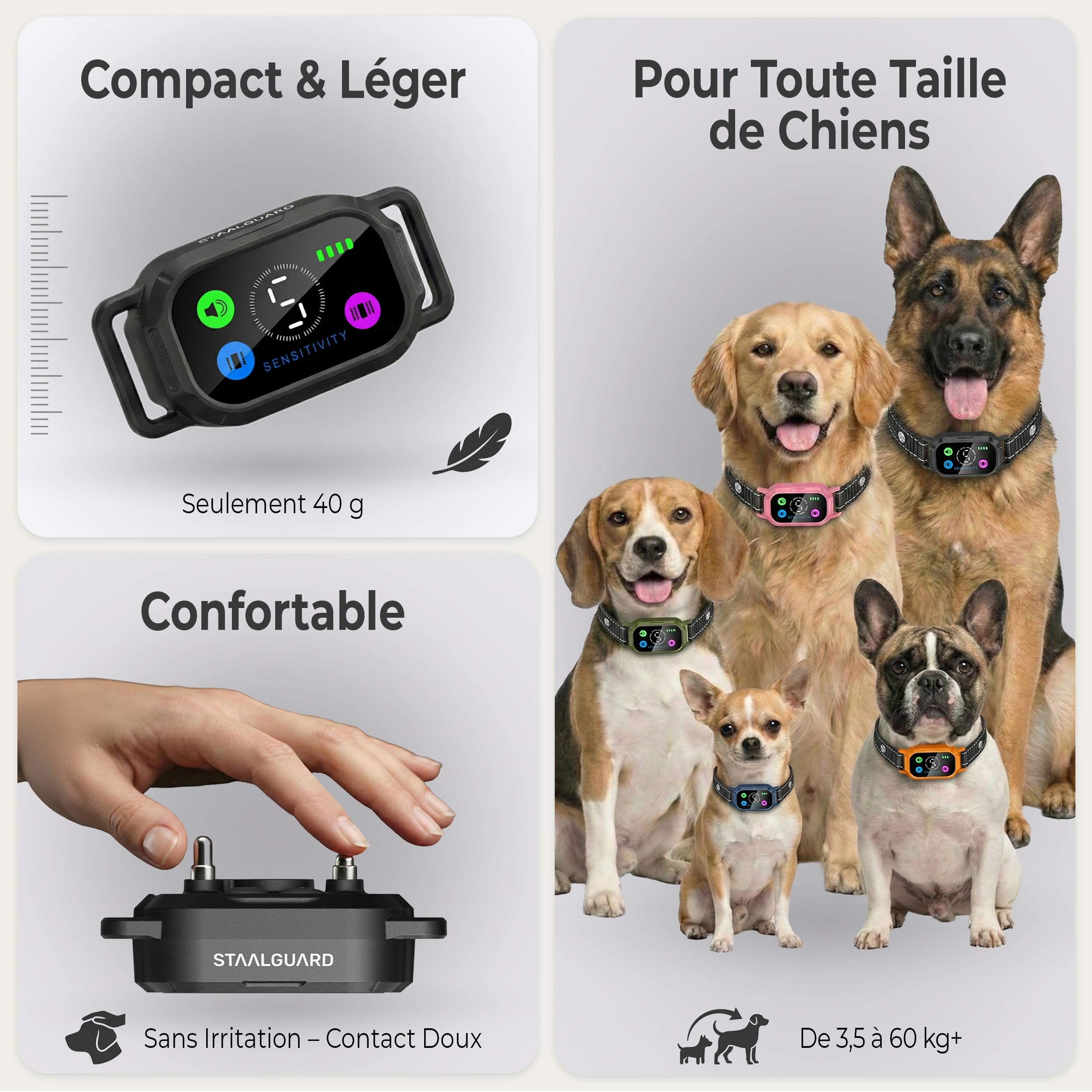 2-en-1 Collier Anti Aboiement Chien et Collier de Dressage pour Chien avec Télécommande – Automatique et Manuel – sans Choc Électrique – Sons, Vibrations Intelligentes – Étanche IP67