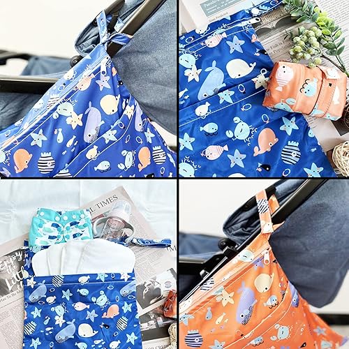 Miniatura 10 de SMALLKE Bolsa húmeda, paquete de 2 bolsas de pañales de tela húmeda y seca para bebé, impermeable, lavable, reutilizable para viajes, cochecito,