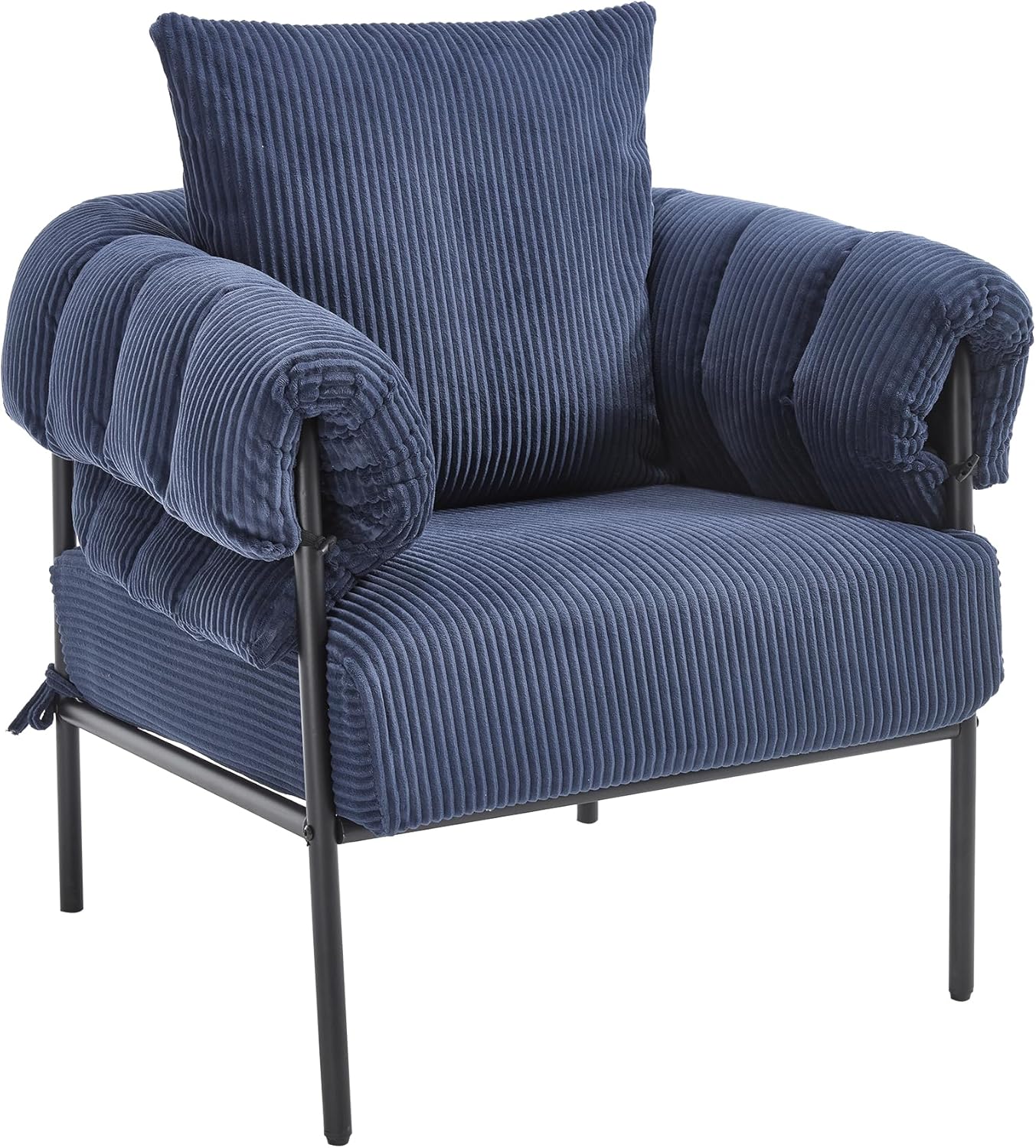 YISHENG Modern Velvet Accent Chair, Upholstered Comfy Lounge Sofa Chair, Fabric Oversize Lazy Arm Chair with Soft Cushion, Metal Frame Reading Chair for Living Room, Balcony,Bedroom,Blue 1PC