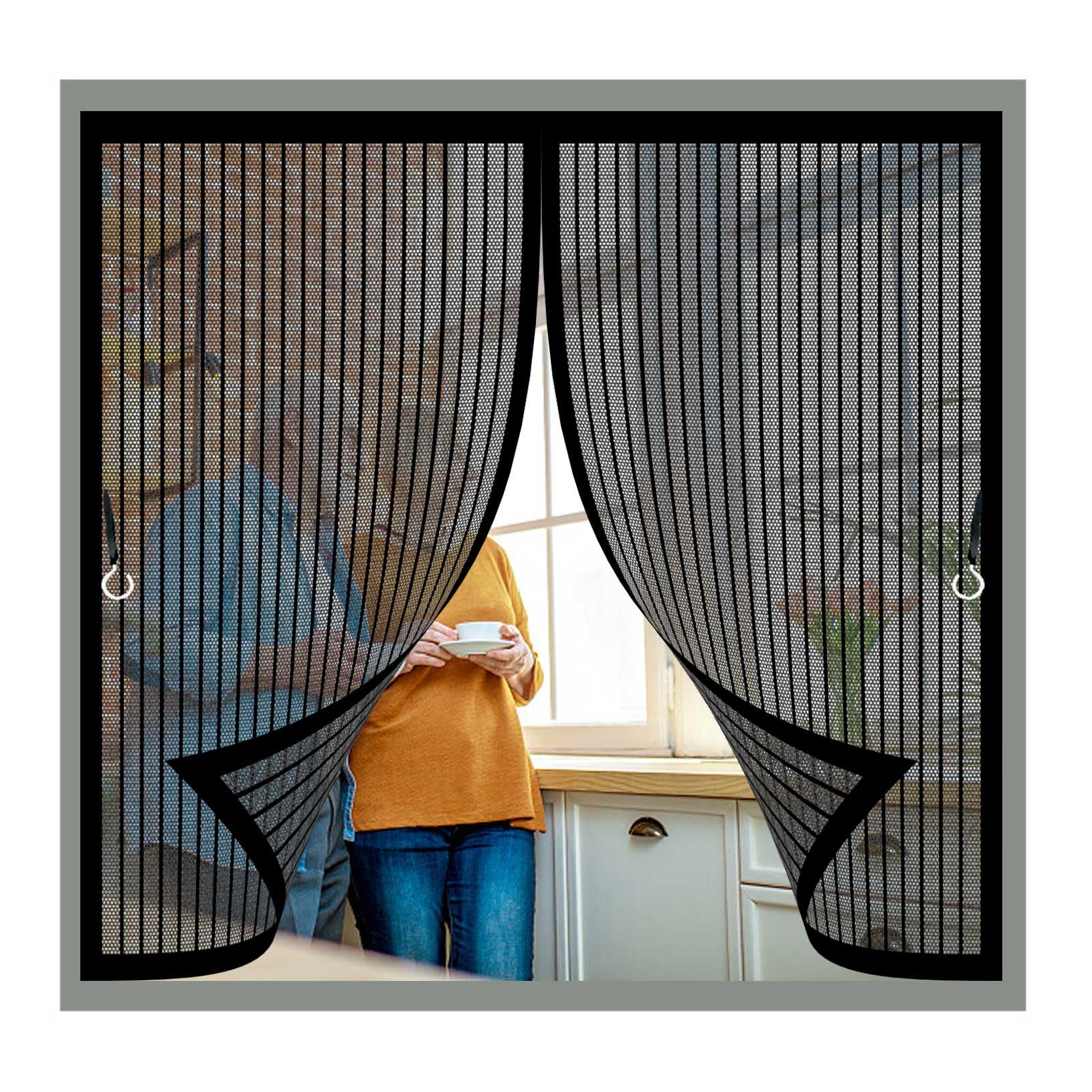 Magnetic Fly Screen 112 x 116 cm (Customizable) Keeps Bugs Out, Kid and Pet Friendly, Anti Mosquito Mesh, Automatically Closes for Home, Door Patio, Window, Black