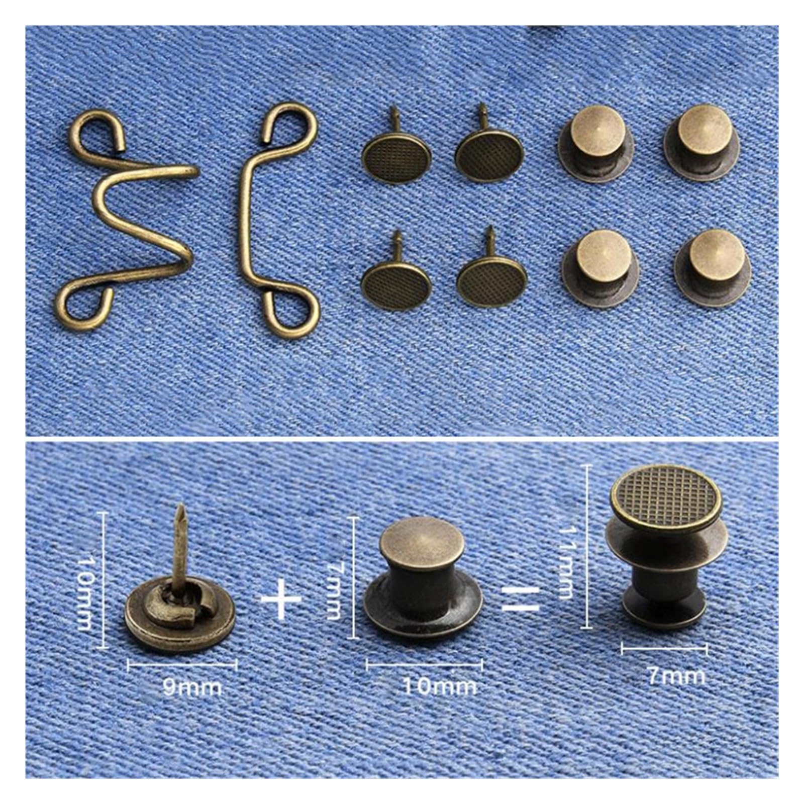 Regulowane przypinki dżinsowe 1/5, bez szwu, do samodzielnego dopasowywania talii, odczepiane metalowe zatrzaski do spodni i klamerek do ubrań (mały brąz (27 mm), 5 zestawów)