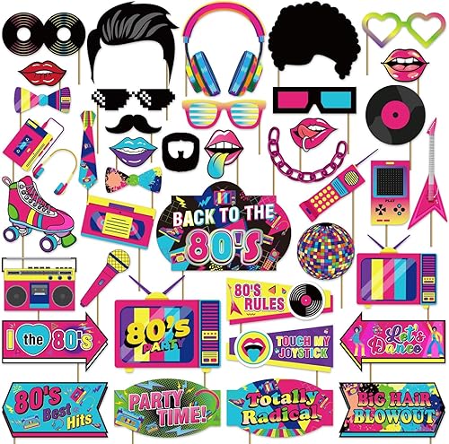 M AMFEOV 40 accesorios para cabina de fotos de los años 80, decoraciones de fiesta de los años 80, decoraciones de fiesta de cumpleaños de los 80,
