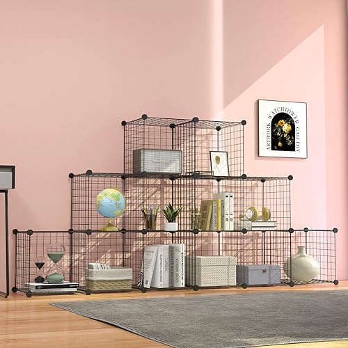 Miniatura 7 de NAFORT Sistema de almacenamiento de cubos de alambre, organizador de almacenamiento de cubos de rejilla metálica con marco duradero, conectores