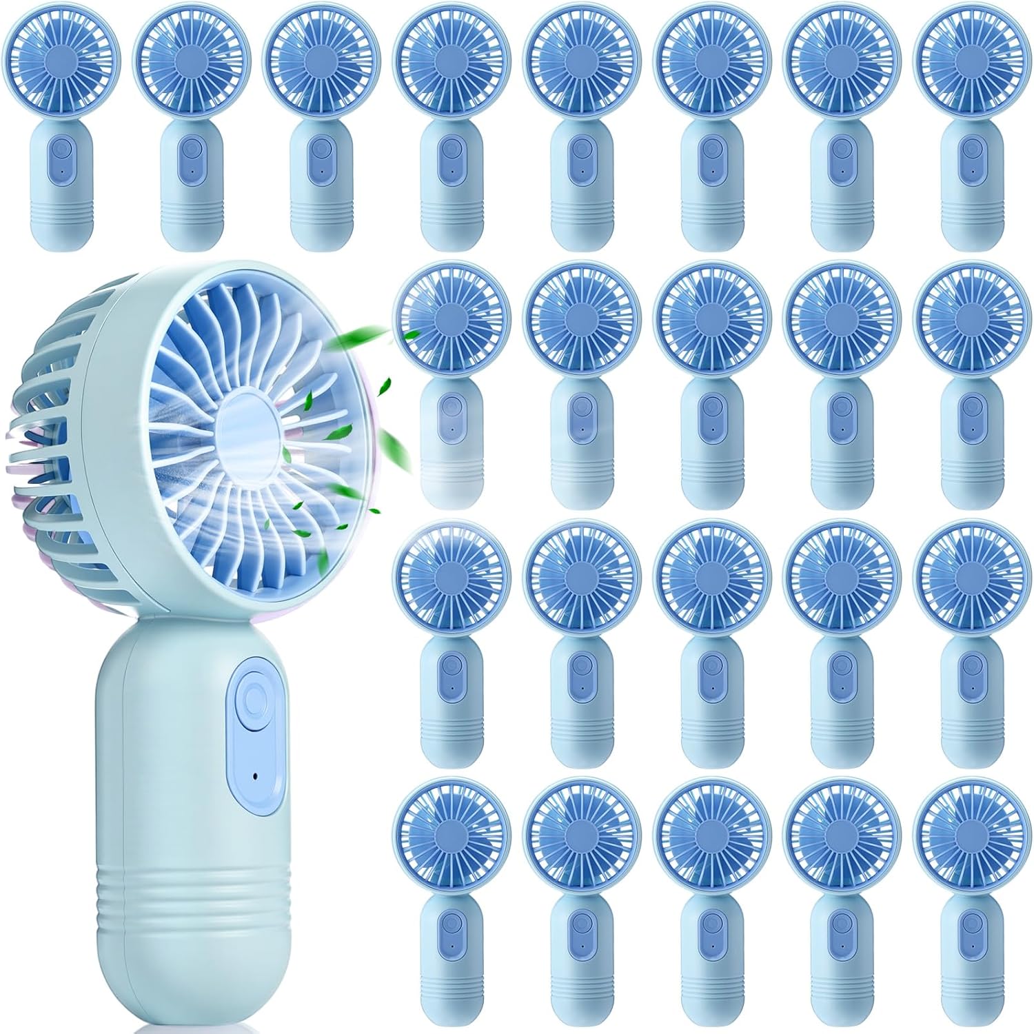 24 Pack Mini Portable Fan Bulk for Travel 3 Speeds, Rechargeable USB Battery Operated, Small Handheld Personal Eyelash Fans for Women Men Indoor Outdoor (Blue)