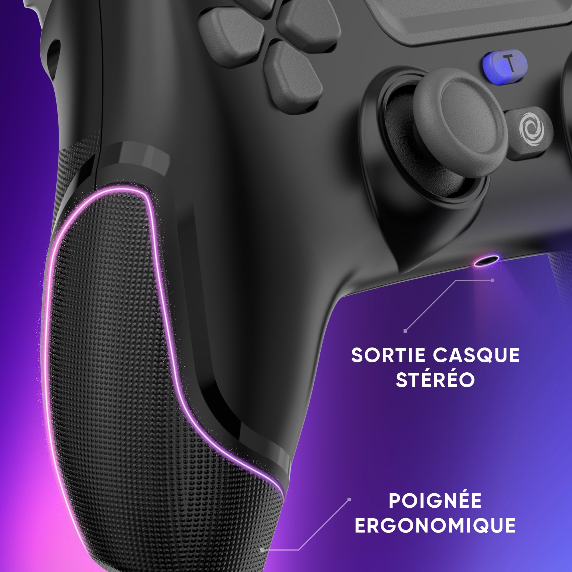 Manette sans fil pour PS4 PS3 PC ANDROID iOS, Sortie Casque, Joystick Hall Effect, Batterie Rechargeable 1000mAh, boutons macro, mode Turbo, Wake up, Gyroscope 6 axes, Revolt Wasp Black
