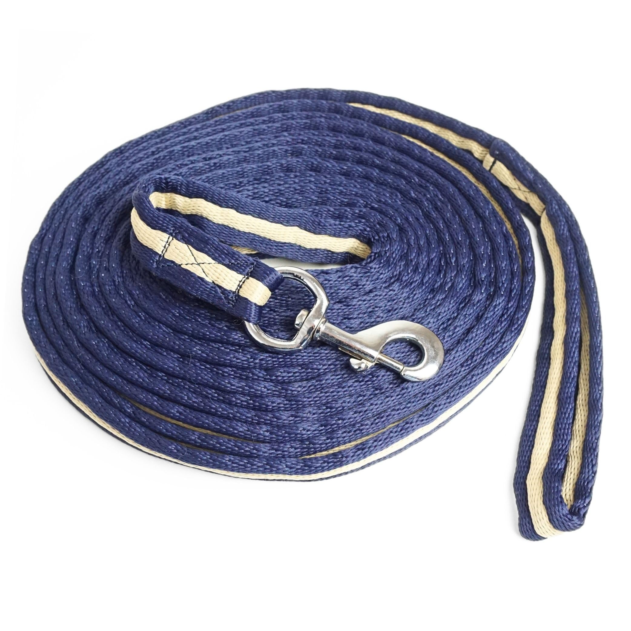 Correa para caballos, ideal para trabajos en el suelo, gimnasia, longitud de 8 m (azul oscuro crema)