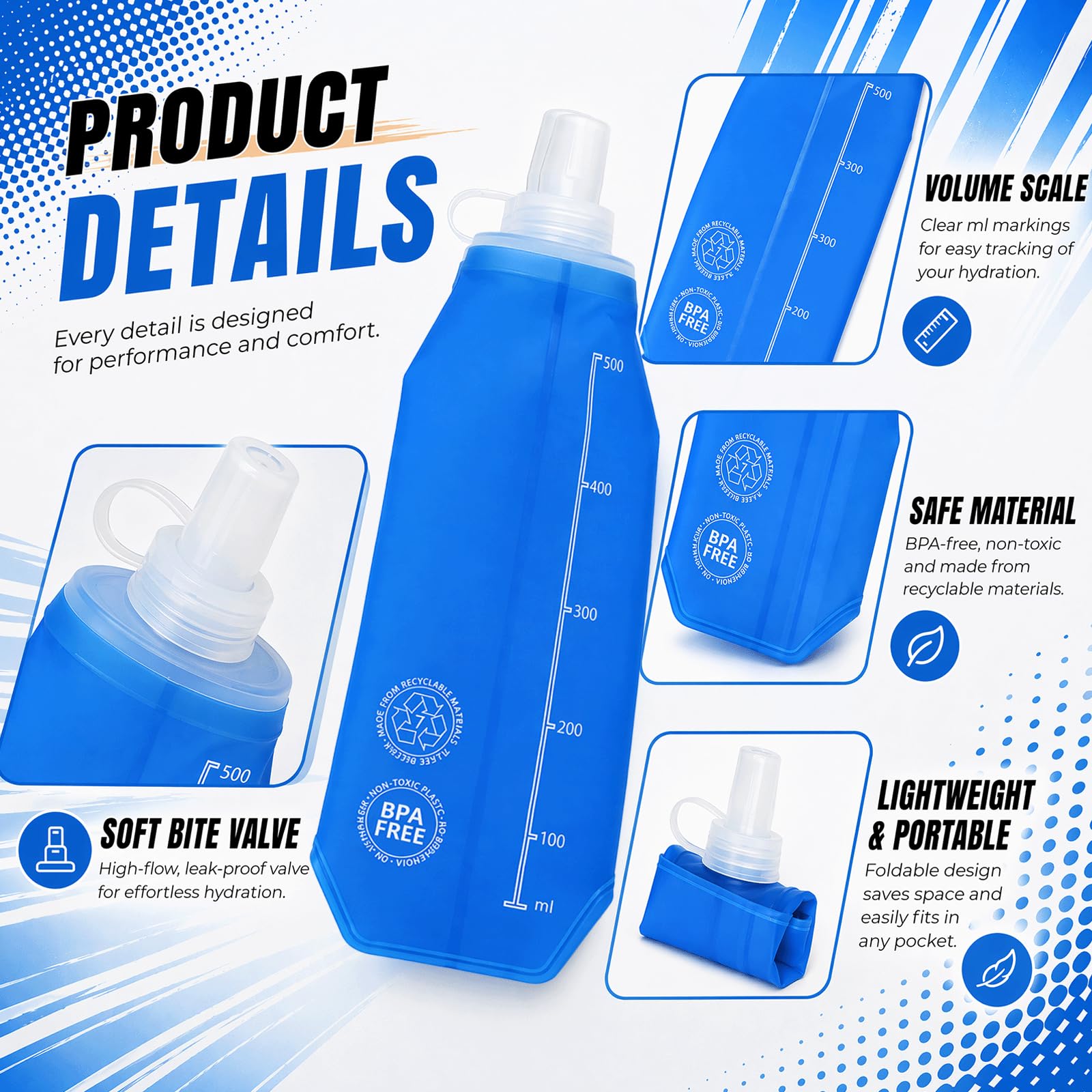 Chaleco Hidratación Trail Running con Soft Flask 500ml, Mochila Running Hombre Mujer Ligero y Transpirable, Chaleco Correr Reflectante con Múltiples Bolsillos para Maratón Ciclismo Senderismo