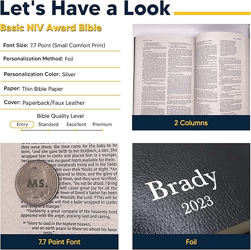 Miniatura 4 de Biblia NIV personalizada Nueva versión internacional Biblia de piel sintética con nombre personalizado hasta 3 filas de texto con versículos