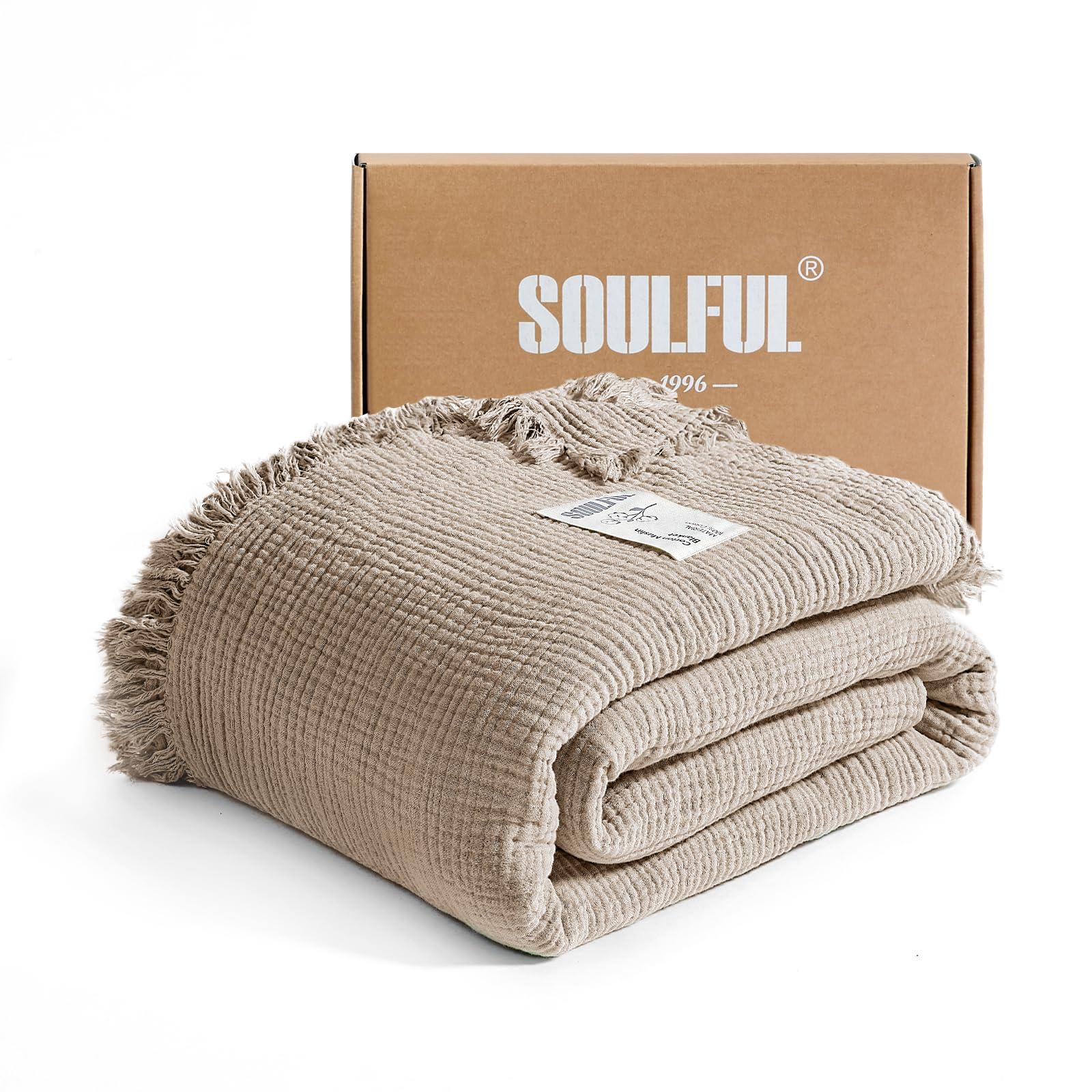 Photo 1 of SOULFUL Muslin Throw Blanket Twin, Light Tan