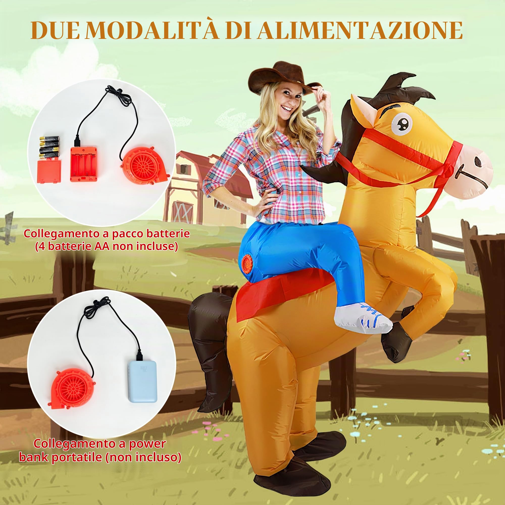 Costume da cavallo gonfiabile, costume da cavallo gonfiabile del cowboy divertente costume gonfiabile del cavallo per gli uomini le donne il partito di tema di carnevale