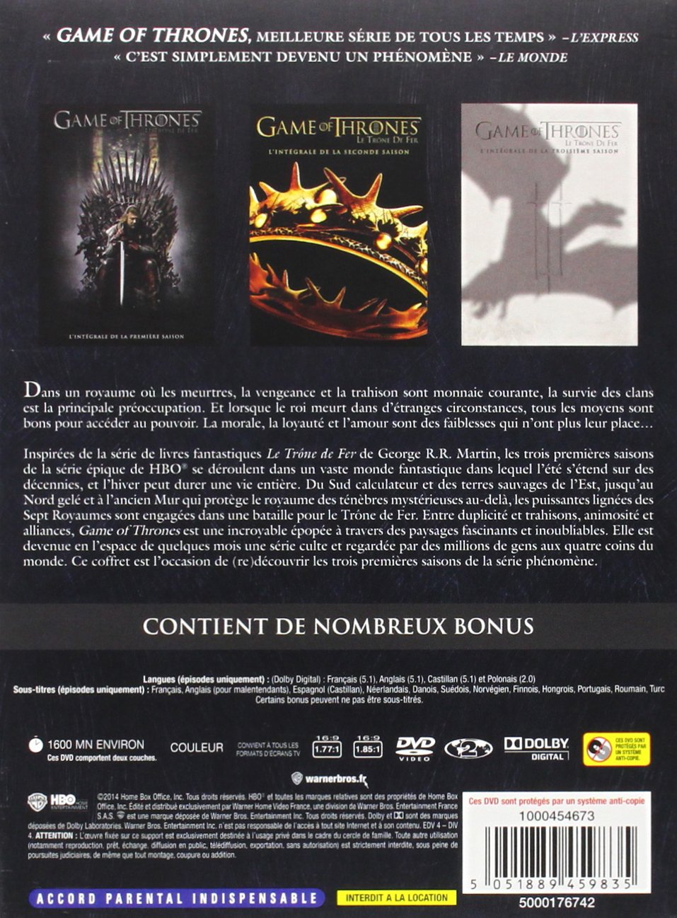 Game of Thrones (Le Trône de Fer) - L'intégrale des saisons 1, 2 et 3