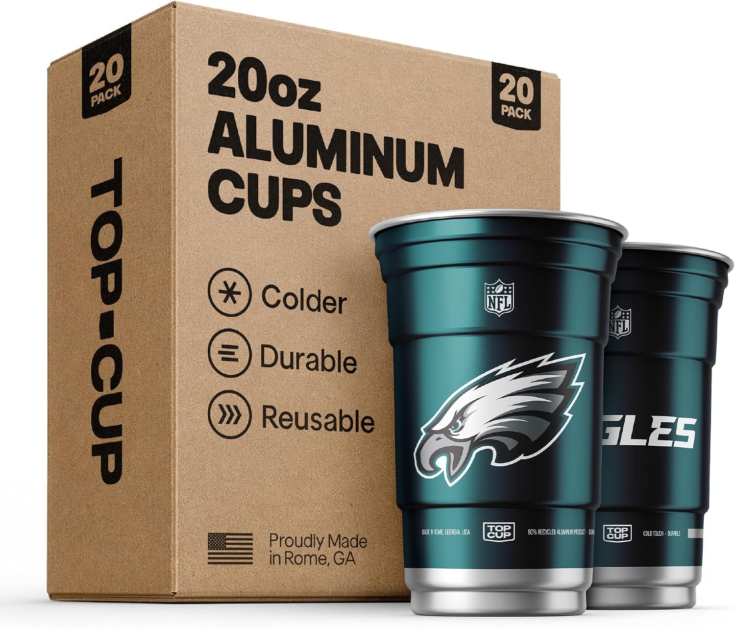 Top Cup NFL Philadelphia Eagles Aluminum Party Cups, 20oz, 20 Count