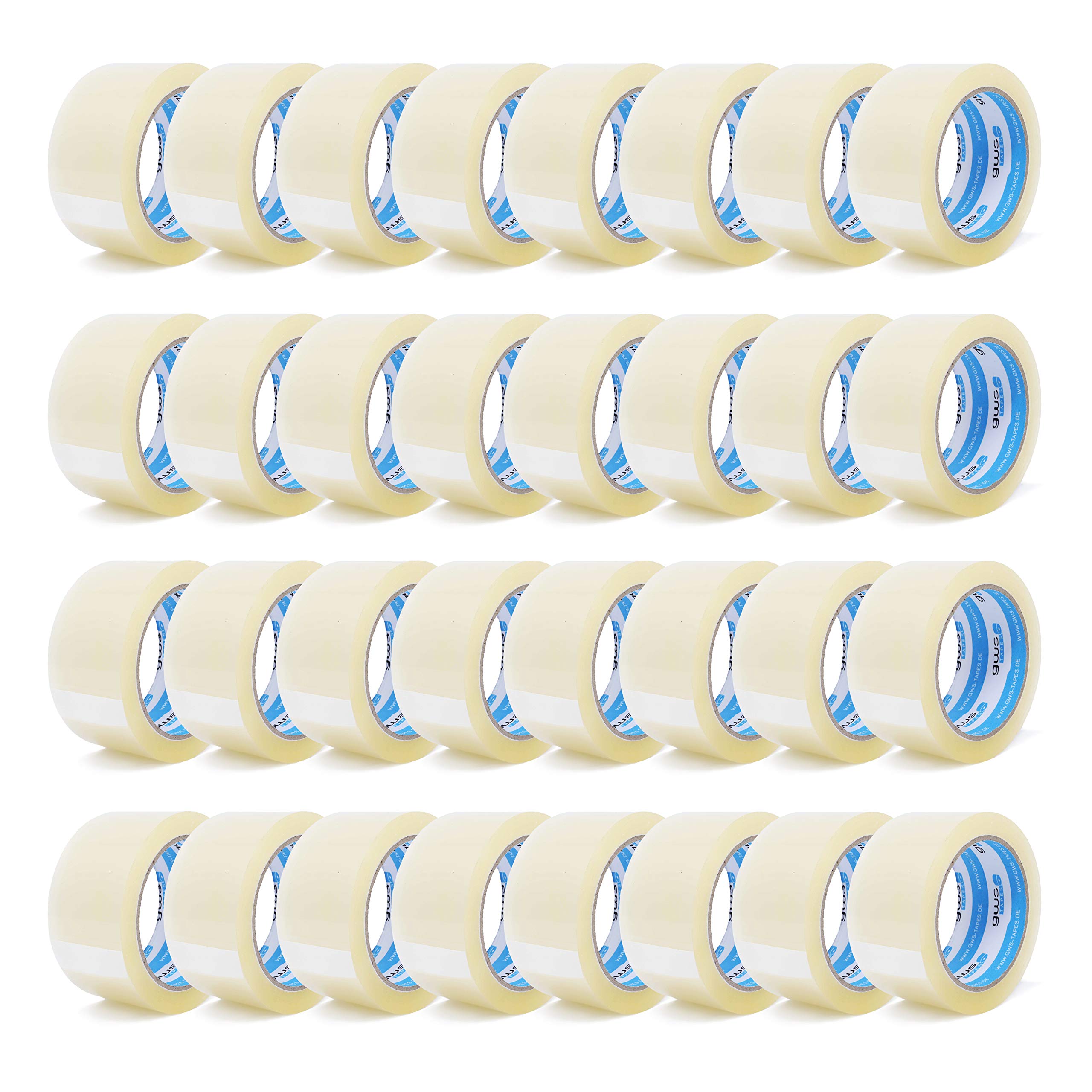 gws Ruban d’emballage 36 rouleaux transparents – Ruban adhésif universel silencieux pour colis – Adhérence élevée – Qualité professionnelle – 66 m x 50 mm