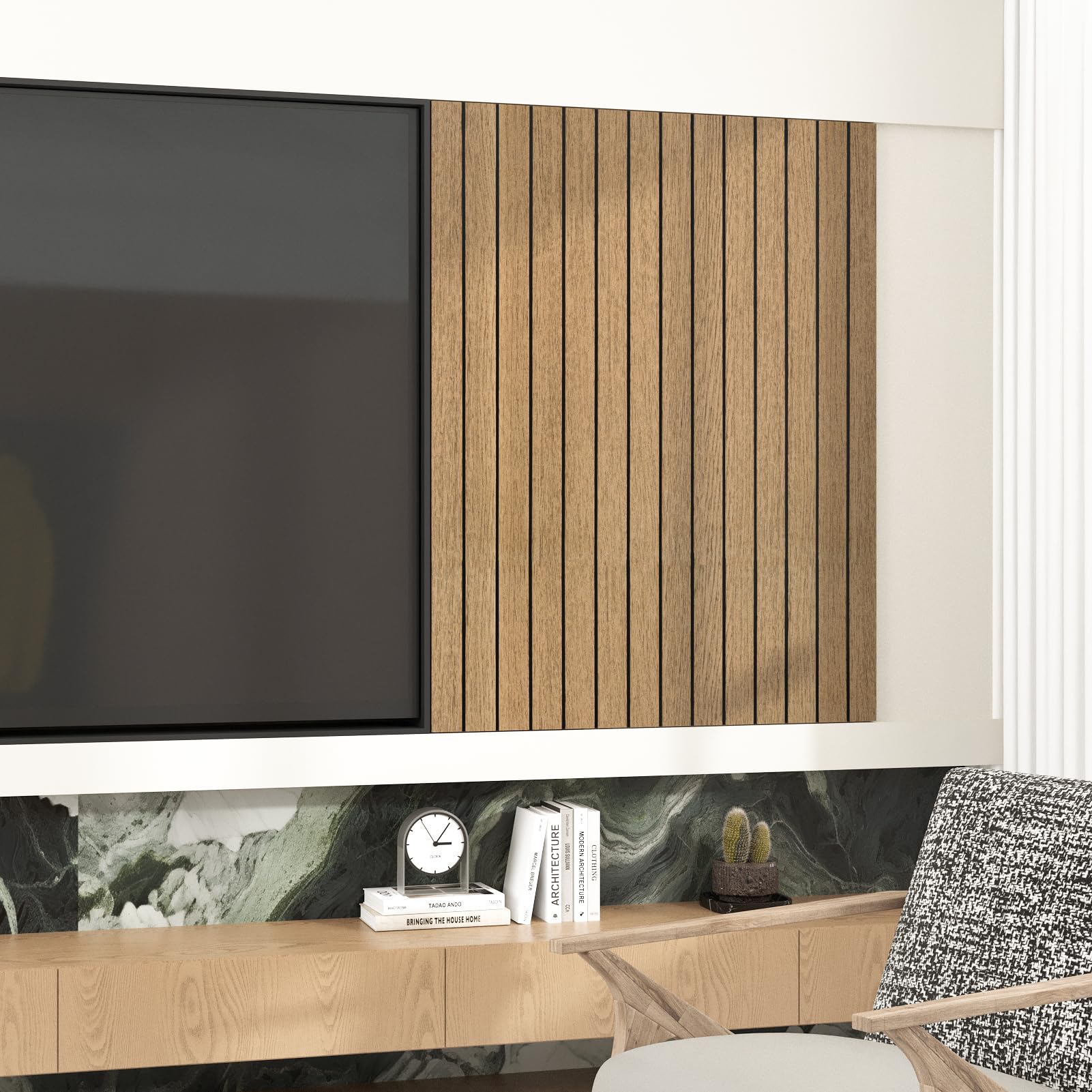 Panel de listones de madera marrón para pared, paneles de espuma