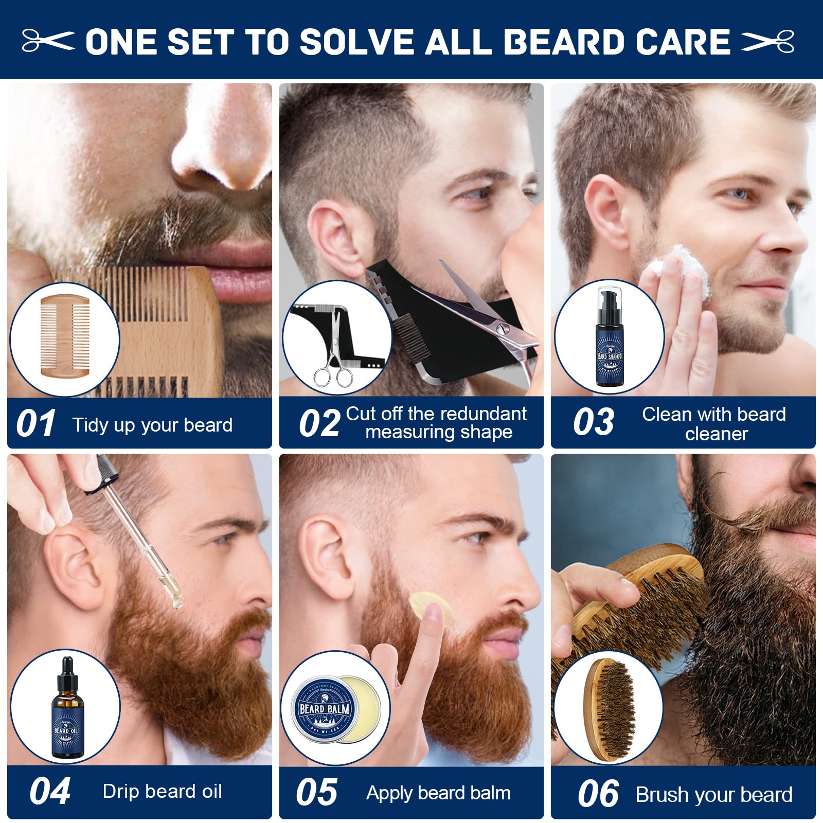 Kit Barbe Homme, Beesjuy Coffret Barbe Homme, Cadeau Noel Homme, Entretien Barbe Kit Soins Barbe Pour Hommes Avec Huile, Crème, Shampoing, Brosse à Poils, Peigne, Ciseaux, Peigne de Coiffage