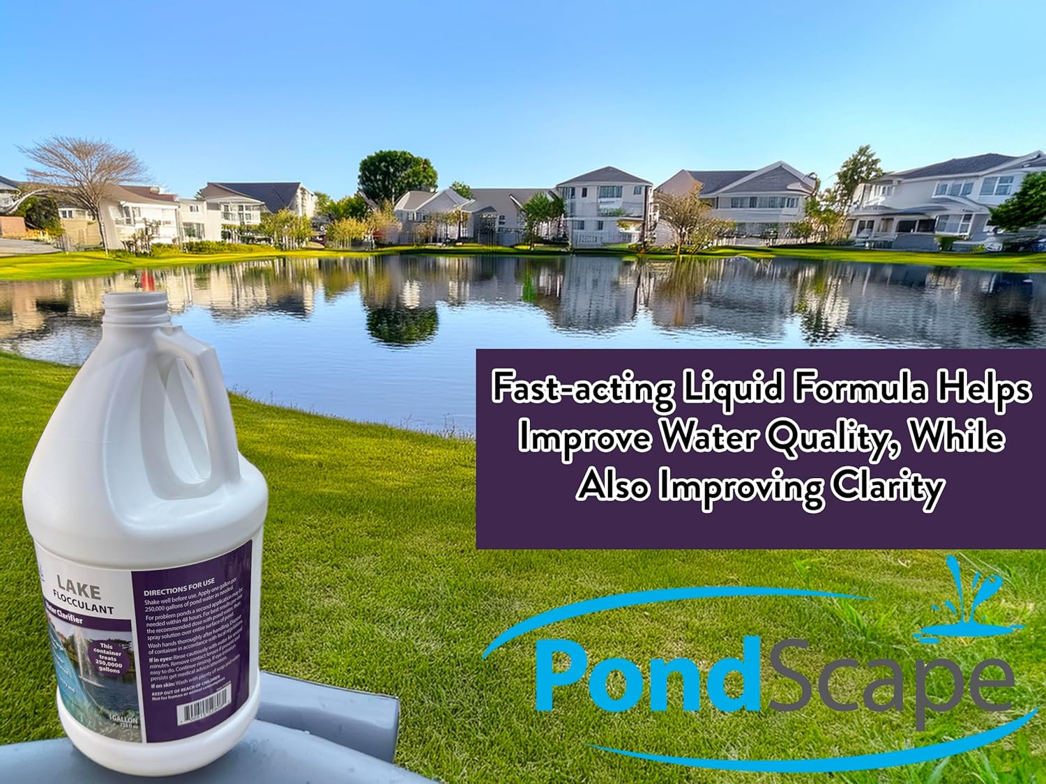 PondScape Lake Flocculant Water Clarifier – 1 Gallon Concentrated Formula – Fast-Acting Clarifier for Large Ponds & Lakes – Treats Up to 250,000 Gallons
