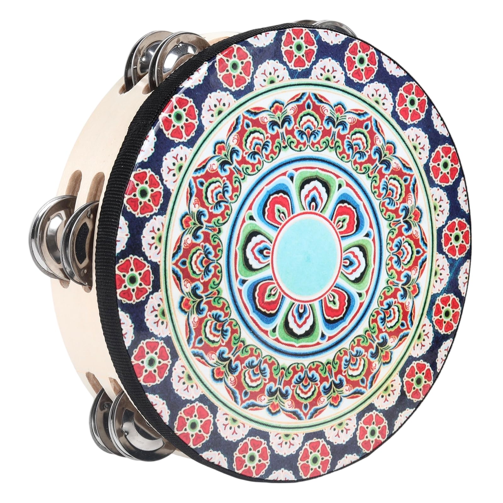 Tambourines Musical Instrument Handheld Drum: Tambourines for Adults Church 8 Inch Double Row Metal Jingles - Percussion Wooden Tambourine for Dance Wedding Party (8 inch)