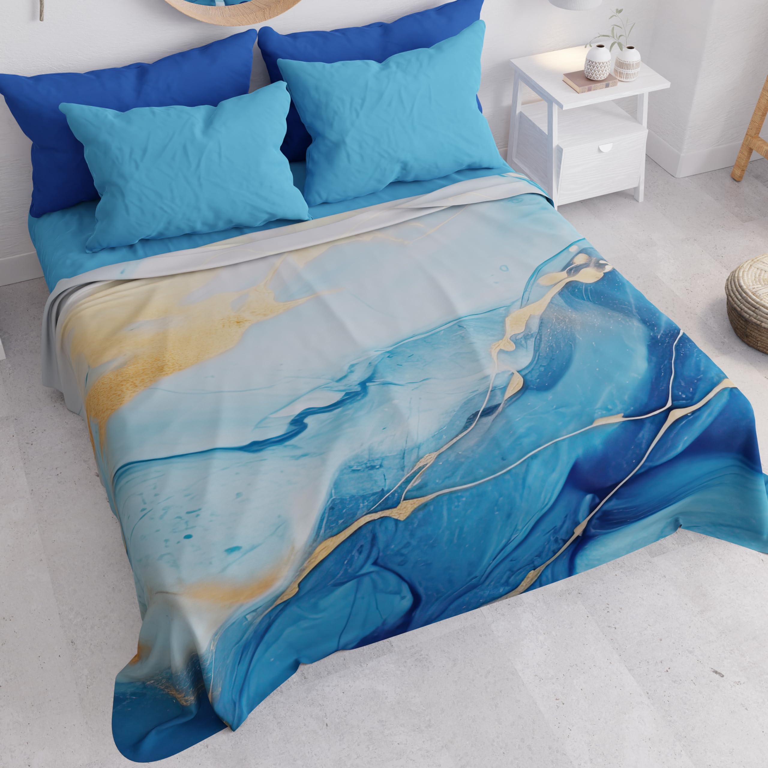 PETTI Artigiani Italiani - Double Bedspread Spring Summer Light Blanket Double Bed Sheet Marble Light Blue 100% Made in Italy - Image 3
