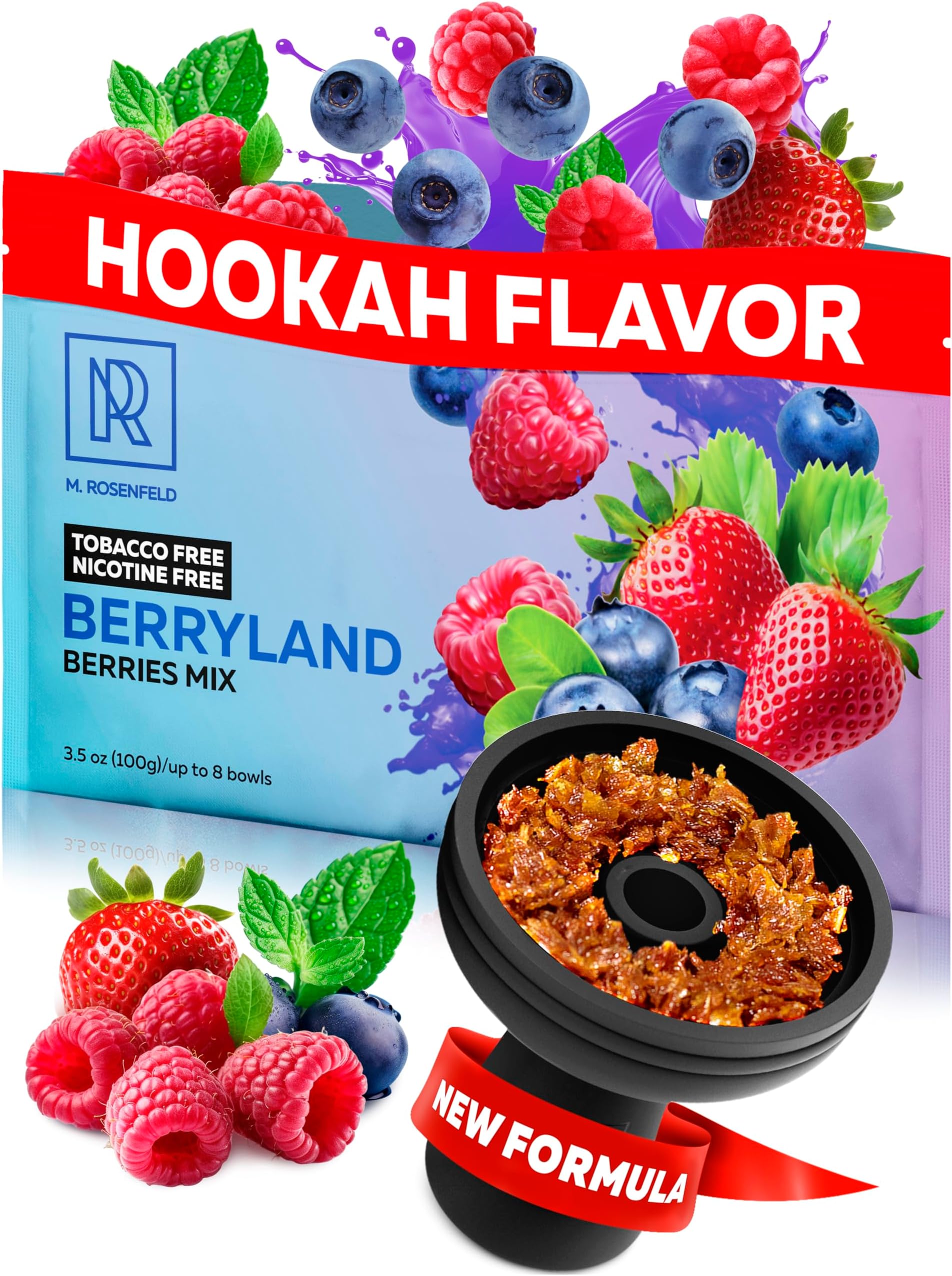 Hookah Flavors Berries Mix Herbal Berryland Hookah Shisha Tobacco Free - 2.8 ounce - 80g of Hookah Tobacco & Nicotine Free Shisha with Real Organic Sisha Hooka Flavors