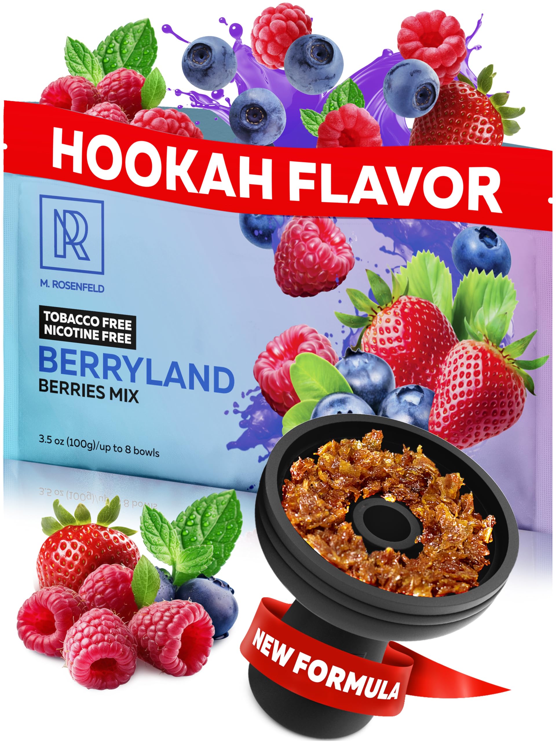 Hookah Flavors Berries Mix Herbal Berryland Hookah Shisha Tobacco Free - 2.8 ounce - 80g of Hookah Tobacco & Nicotine Free Shisha with Real Organic Sisha Hooka Flavors