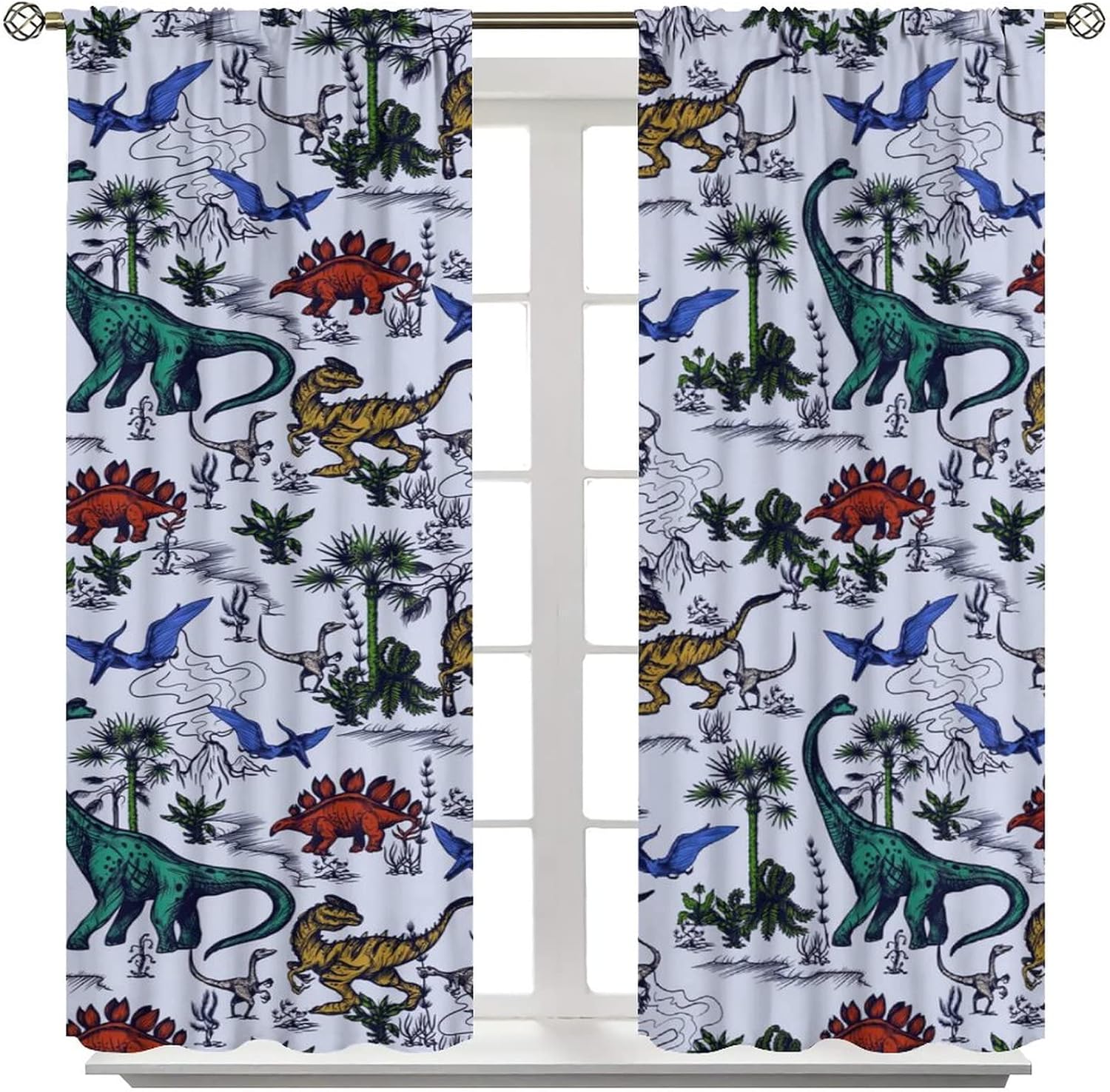 Rustic Dinosaurs Blackout Curtains for Living Room,Colorful Kids Boys Cartoon Animal Dino Jungle Window Drapes - Thermal Insulated and Noise Reduction,2 Panels 54L x 21W