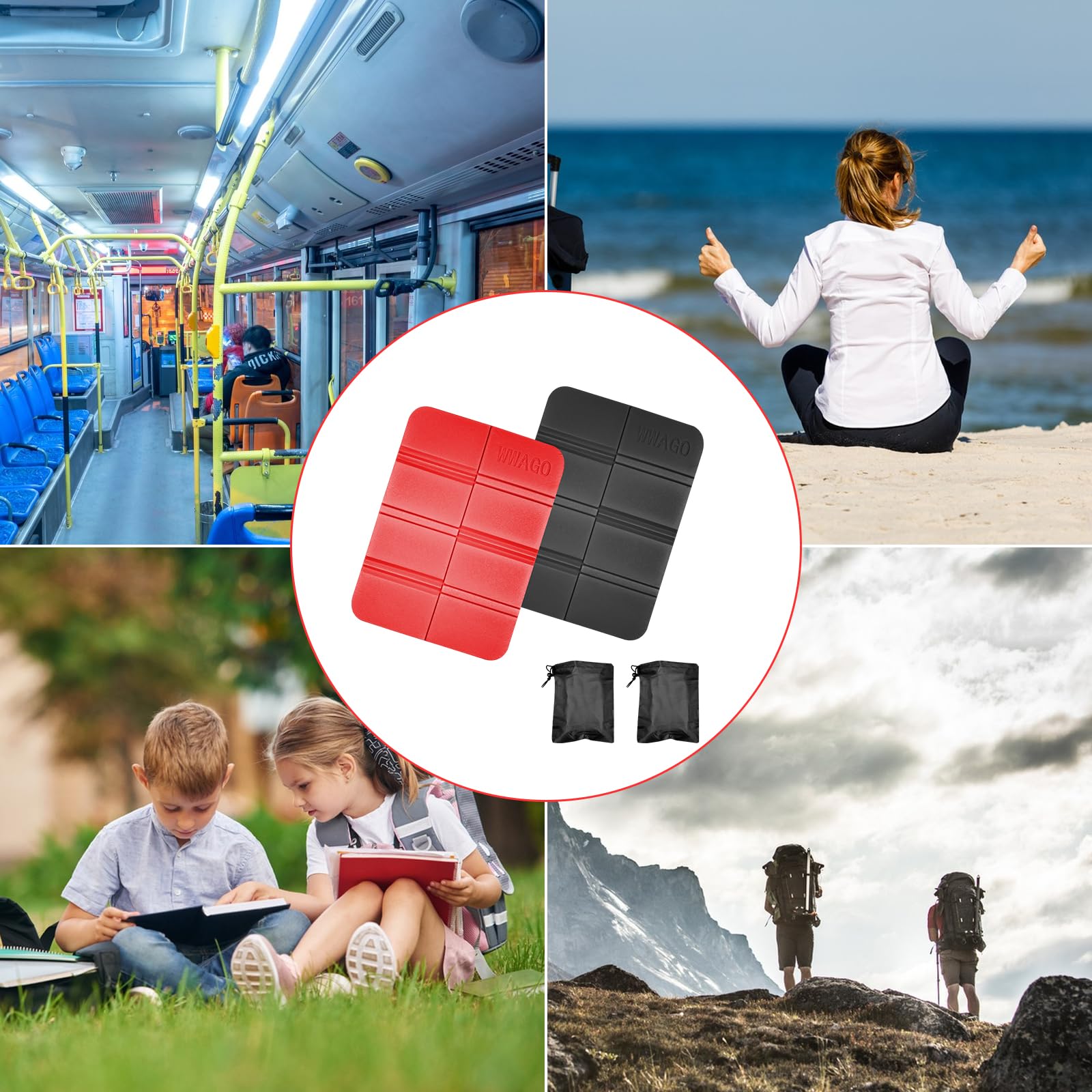 Esterilla Plegable 2 Piezas, Cojín de Asiento Aire Libre, Almohadilla Picnic Espuma Aislante, con Bolsas de Almacenamiento