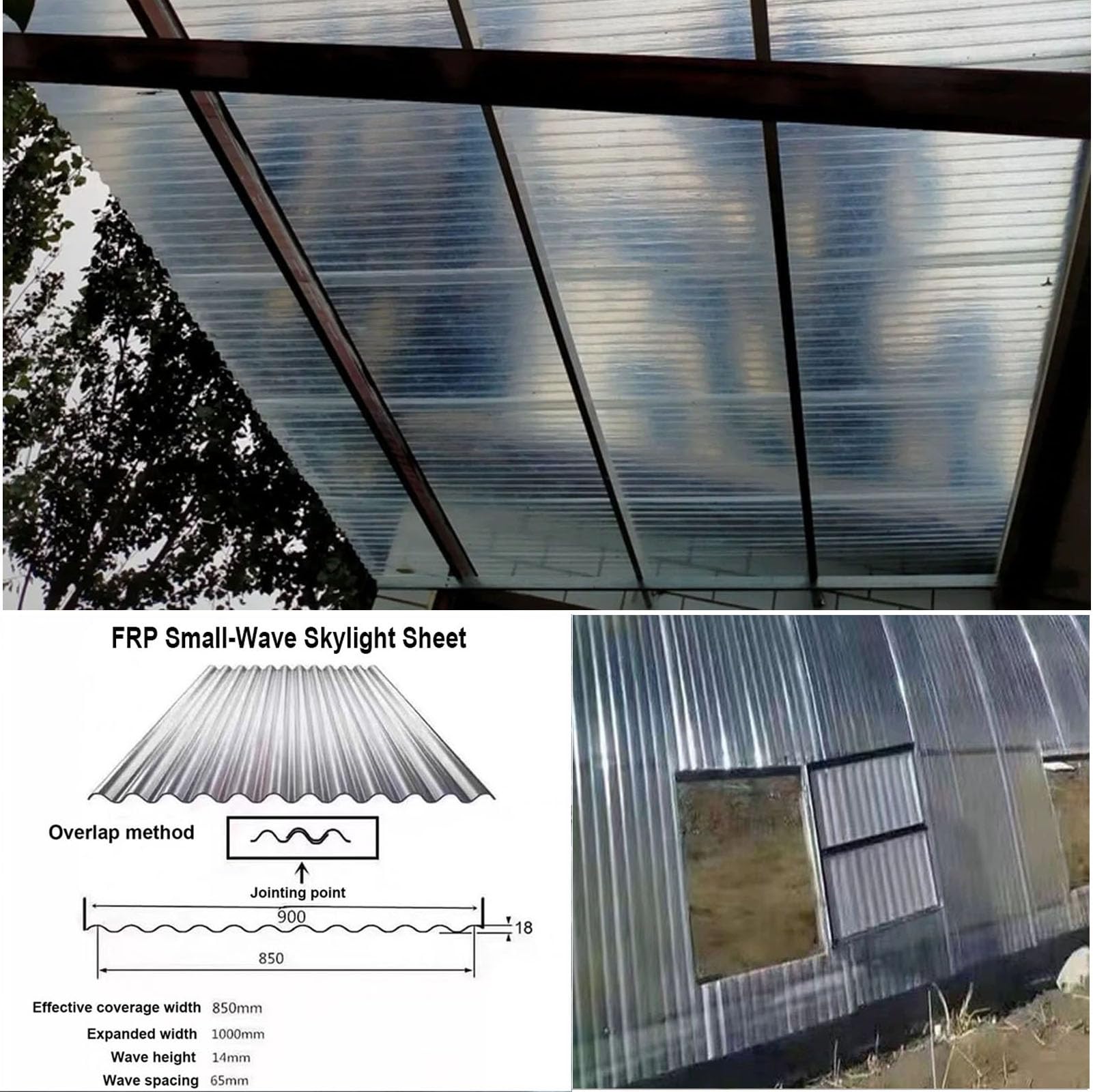 1mm Planchas Transparentes Tejados,2/4/6/9/10/12/16/20pcs FRP Con Resistencia A Los Rayos UV,Chapa Ondulada Para Invernaderos,Paneles Para Tejado A Prueba De Lluvia (0.9×1.7m,2pcs)