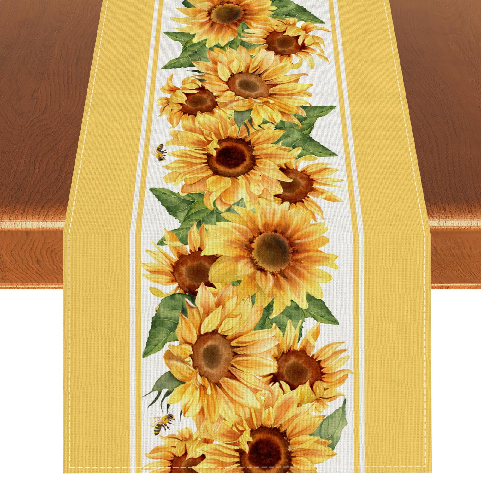 Watercolor Sunflower Table Runner Spring Flower Tablecloth Spring Farmhouse Sunflower Decorations and Supplies for Home Kitchen Table-13×72''