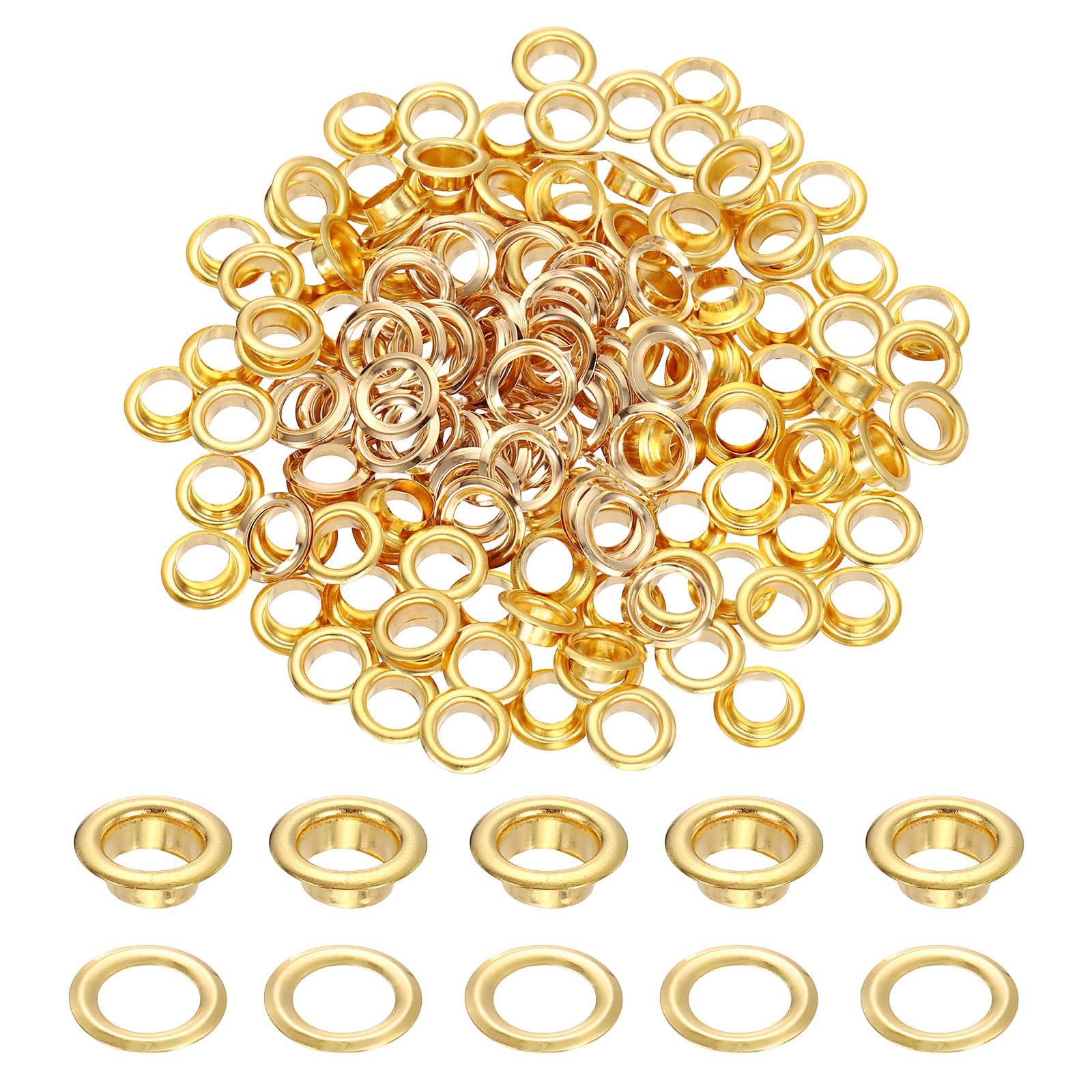 sourcing map 200 Sets Grommets Eyelets, 6mm Brass Self Backing Eyelets Metal Eyelet with Washers for Belts, Shoes, Clothes, Bead Cores, DIY Project, Gold Tone