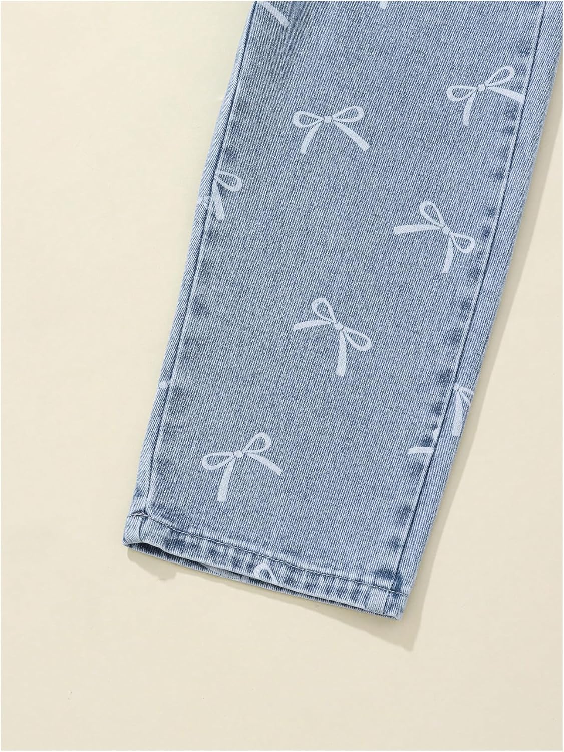 WDIRARA Girl's Cute Bow Pattern Jeans Elastic Waist Wide Leg Denim Pants - Image 6
