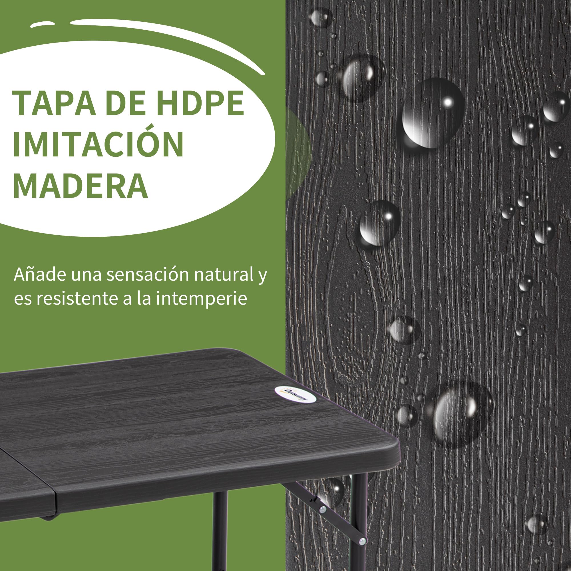 Outsunny Mesa de Jardín Rectangular Plegable 118x60x56-74 cm Gris Oscuro | Mesa de Comedor Exterior, para 4 Personas, Altura Ajustable, Marco de Acero, Patio Terraza Balcón