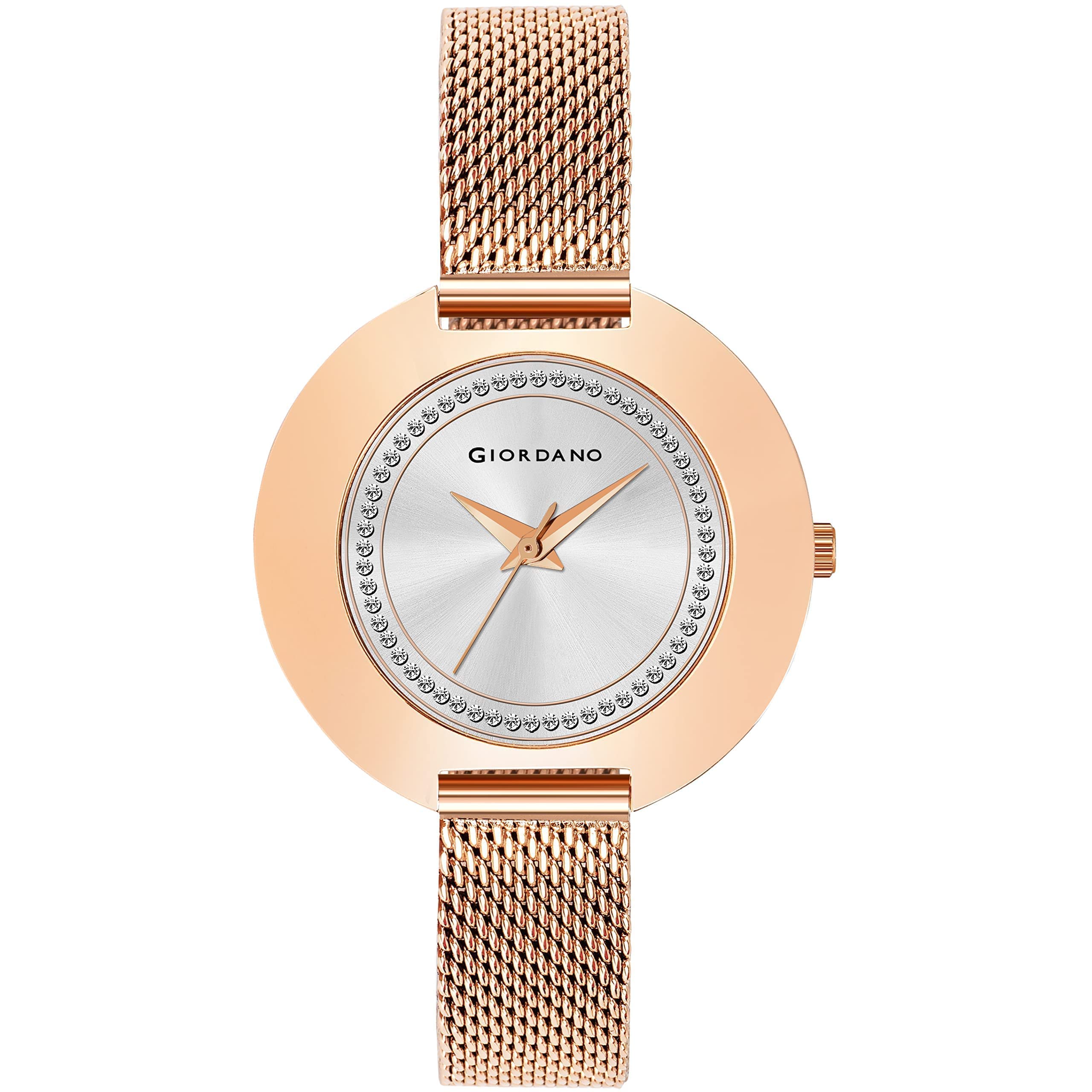 Giordano Eleganza Collection Analogue Watch for Women Crystal Studded Blue Dial and Rose Gold Metal Mesh Band Ladies Wrist Watch to Complement Your Look, Gift for Women - GD4068-66 (B09N7NSY7Y) Amazon Price History, Amazon Price Tracker
