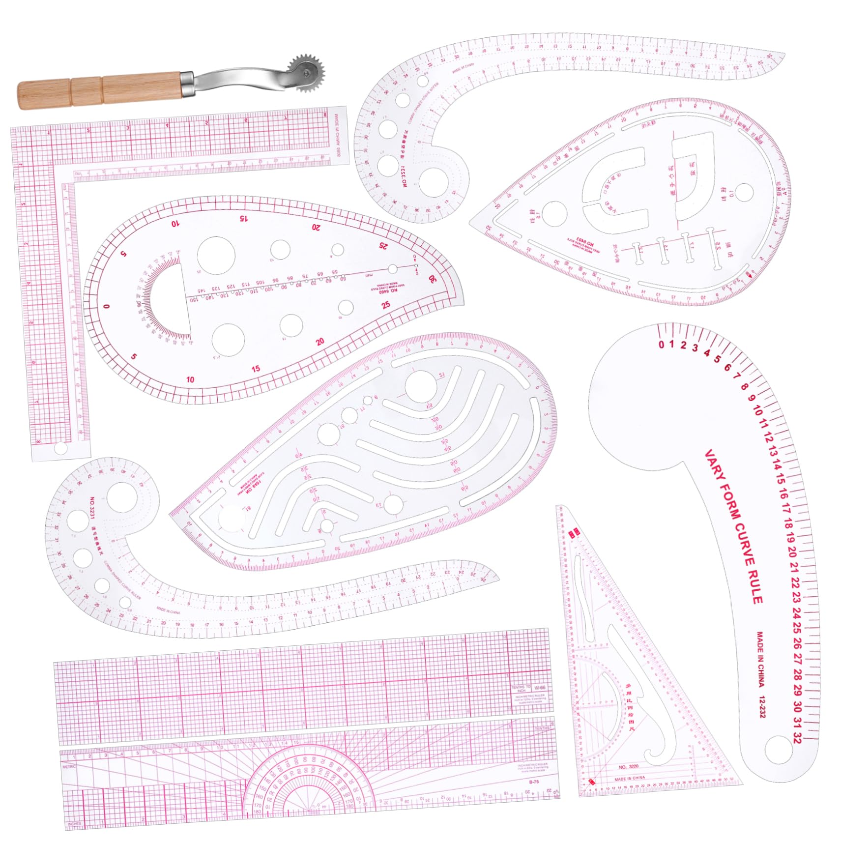 OSALADI Teiliges Flexibles Leichtes Kunststoff-nählineal Mit Klarer Skala French Curve Und Gerade-linealen Für Präzises Zuschneiden Von Stoffen Für Schneiderhandwerk Designer